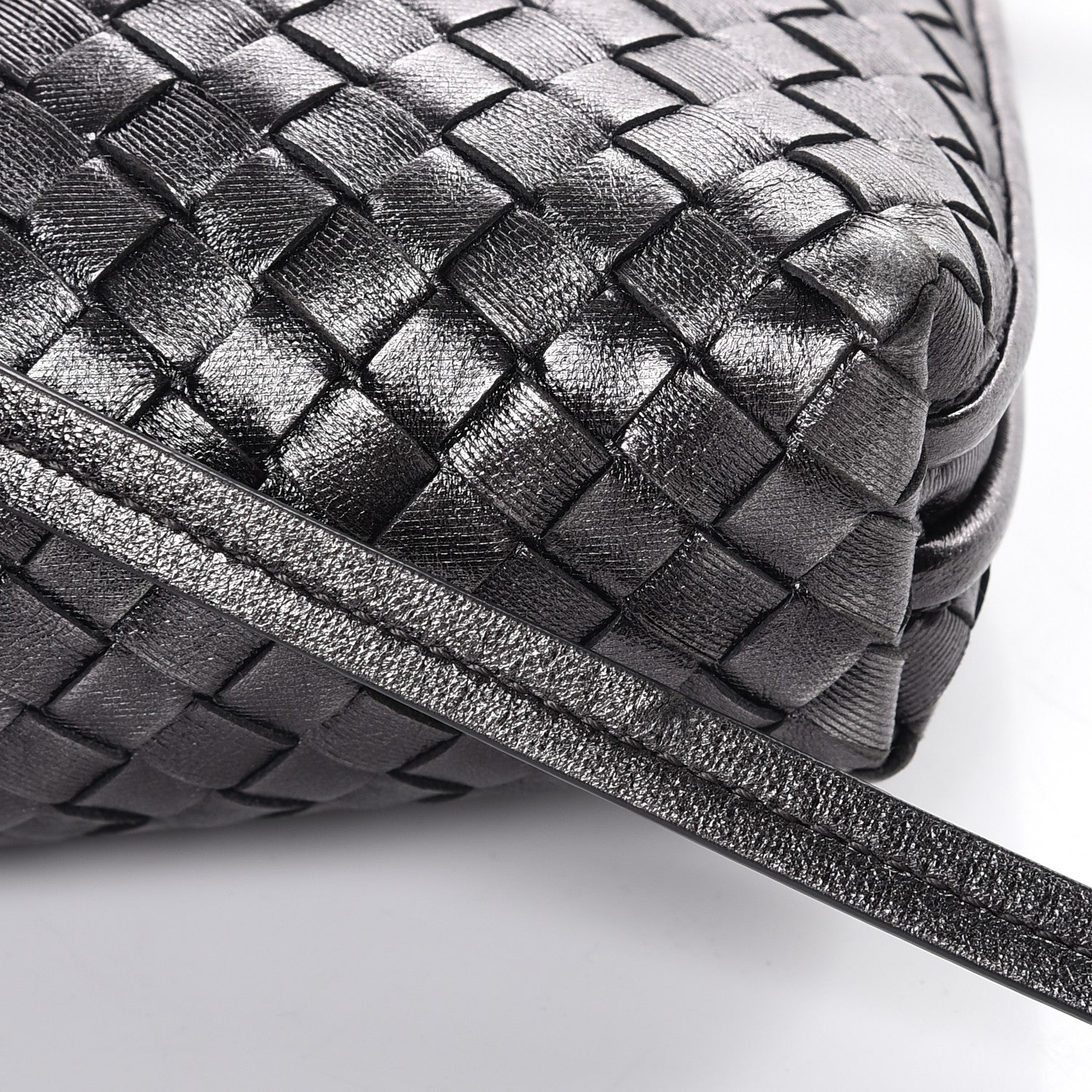 Bottega Veneta Metallic Nappa Intrecciato Pillow Crossbody Messenger Dark Grey 10 of 10