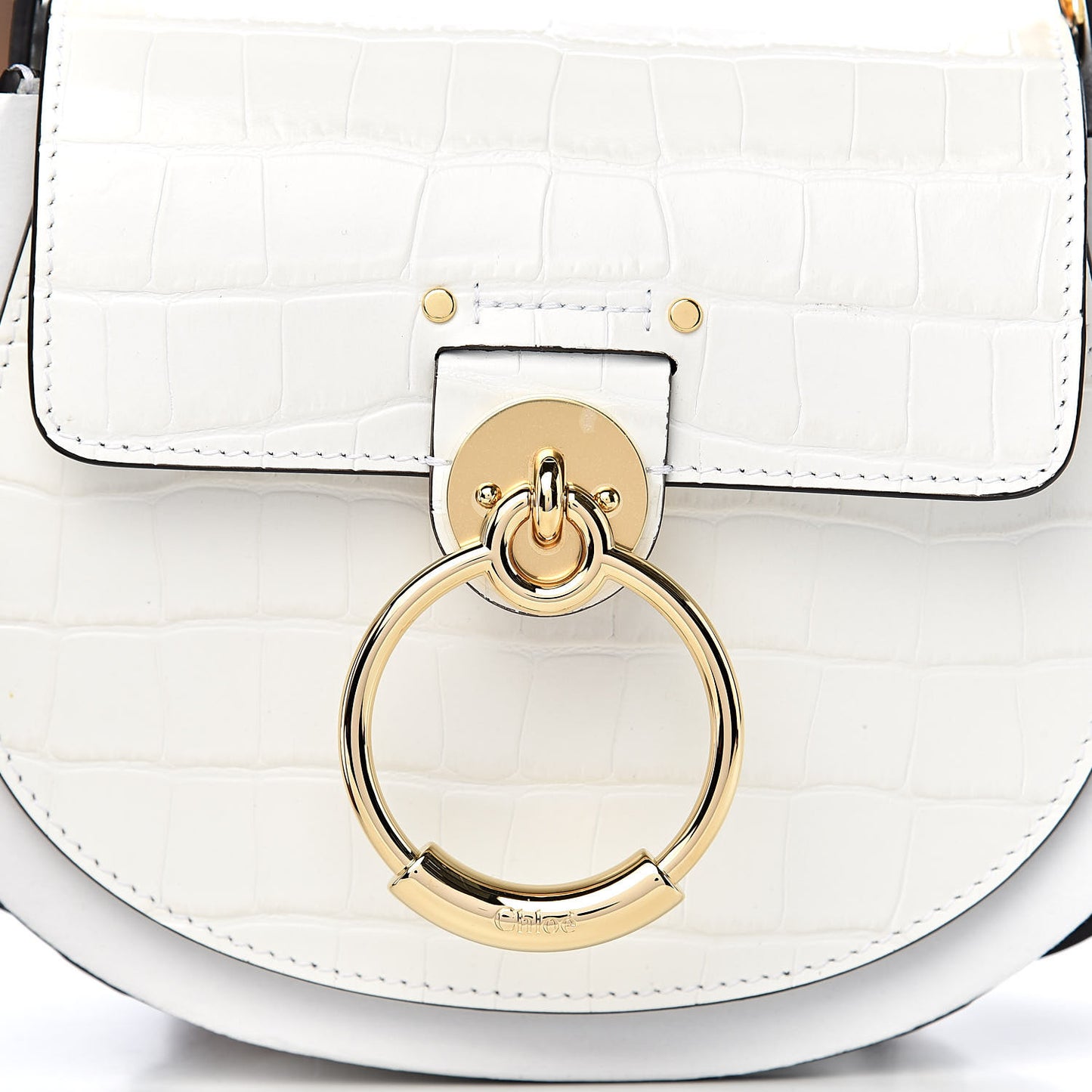 Calfskin Crocodile Embossed Small Tess Bag Brilliant White