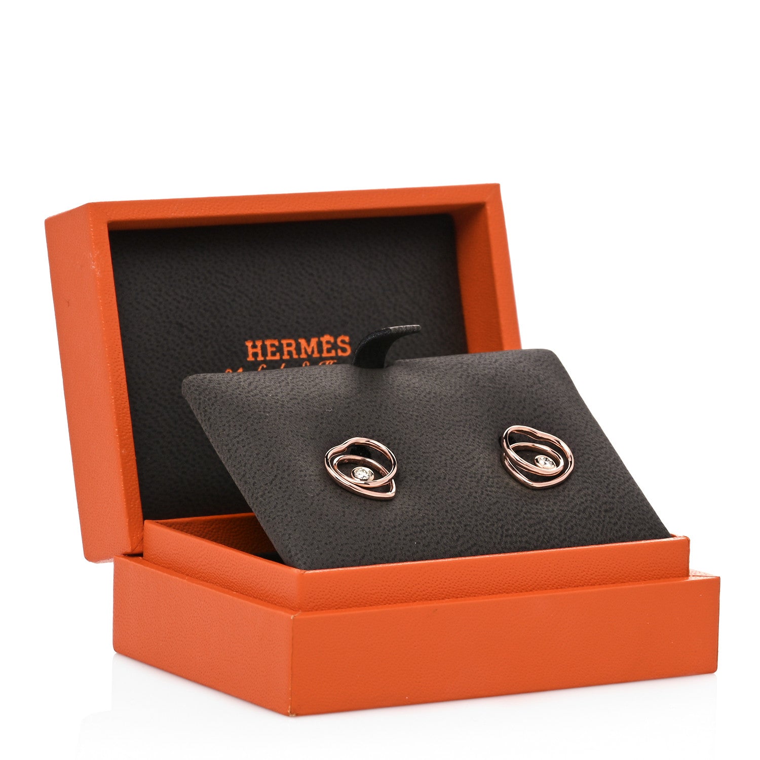 Hermes 18K Rose Gold Diamond TPM Vertige Coeur Earrings 5 of 5