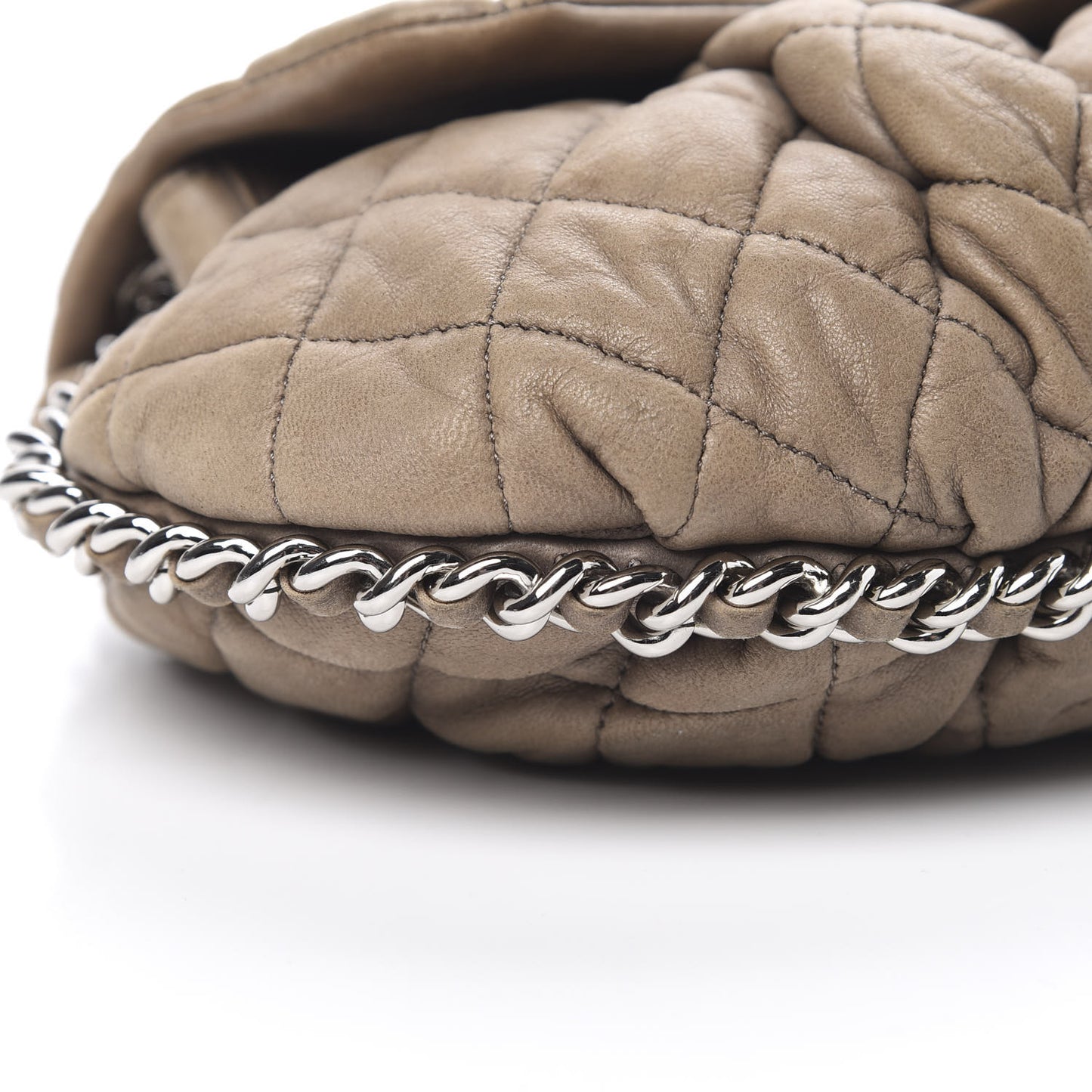 Washed Lambskin Quilted Medium Chain Around Messenger Taupe