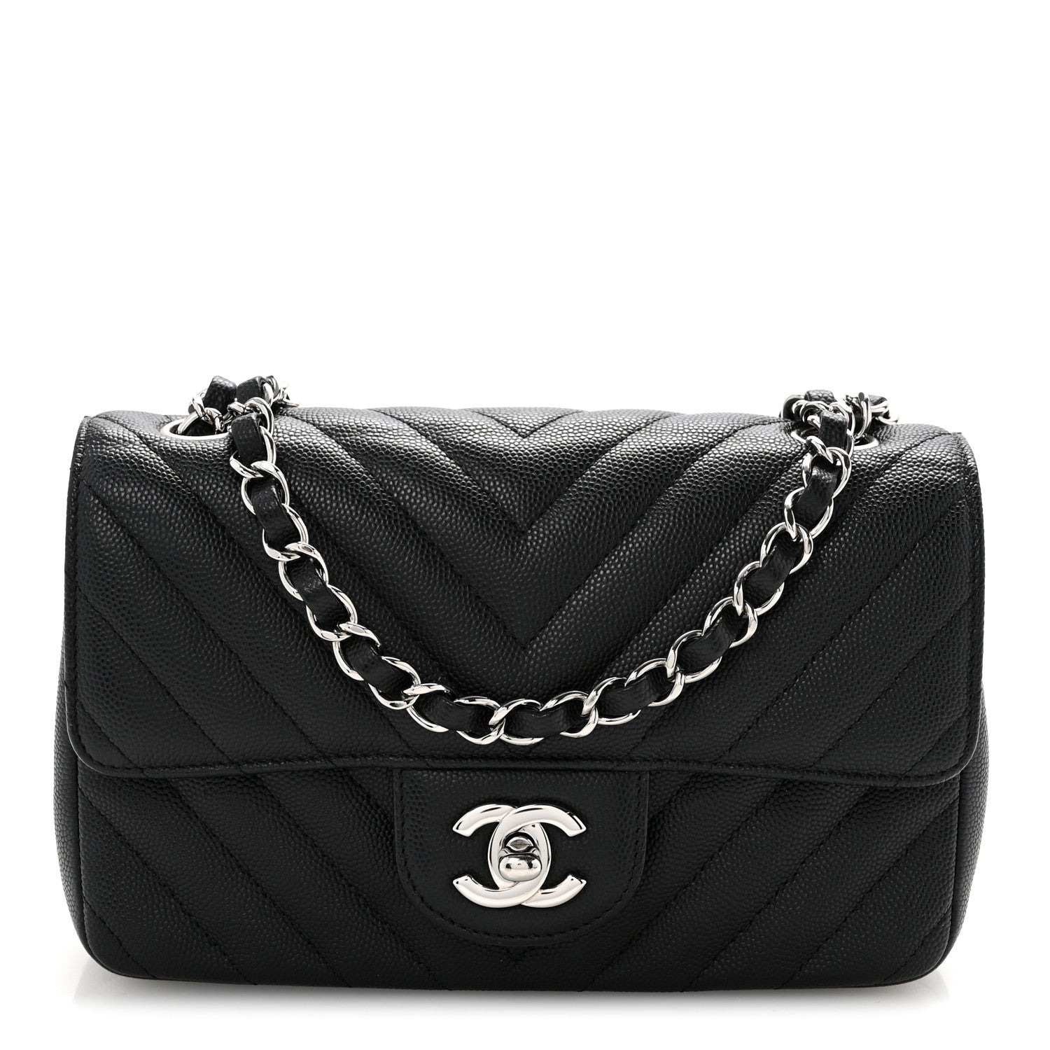 Chanel Caviar Chevron Quilted Mini Rectangular Flap Black 1 of 14