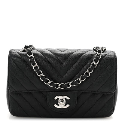 Chanel Caviar Chevron Quilted Mini Rectangular Flap Black 1 of 14