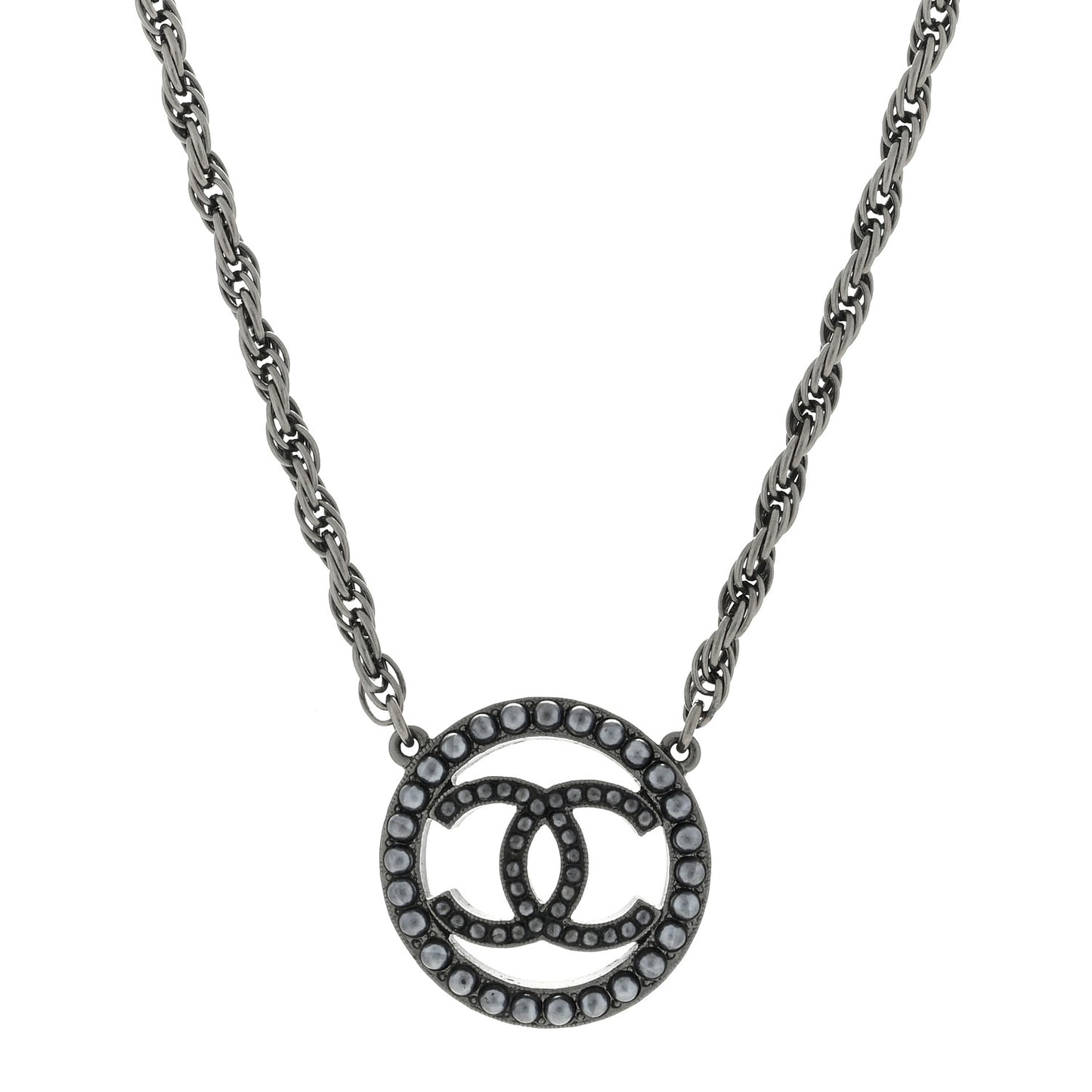 Ruthenium Pearl CC Round Pendant Necklace