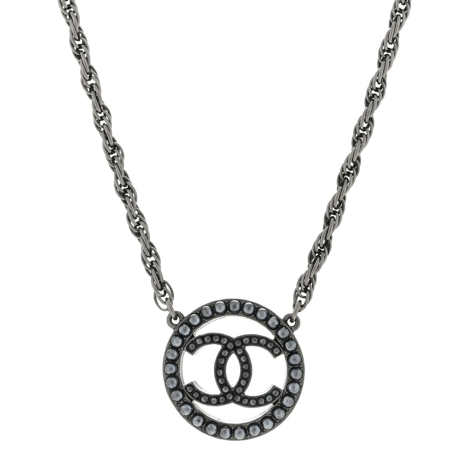 Chanel Ruthenium Pearl CC Round Pendant Necklace 1 of 3