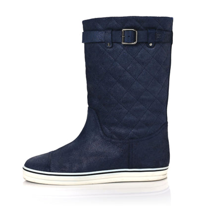 Chanel Nubuck Quilted Boots 41.5 Blue 1 of 10