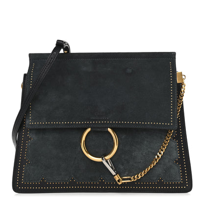Chloe Calfskin Suede Studded Medium Faye Shoulder Bag Full Blue 1 of 9