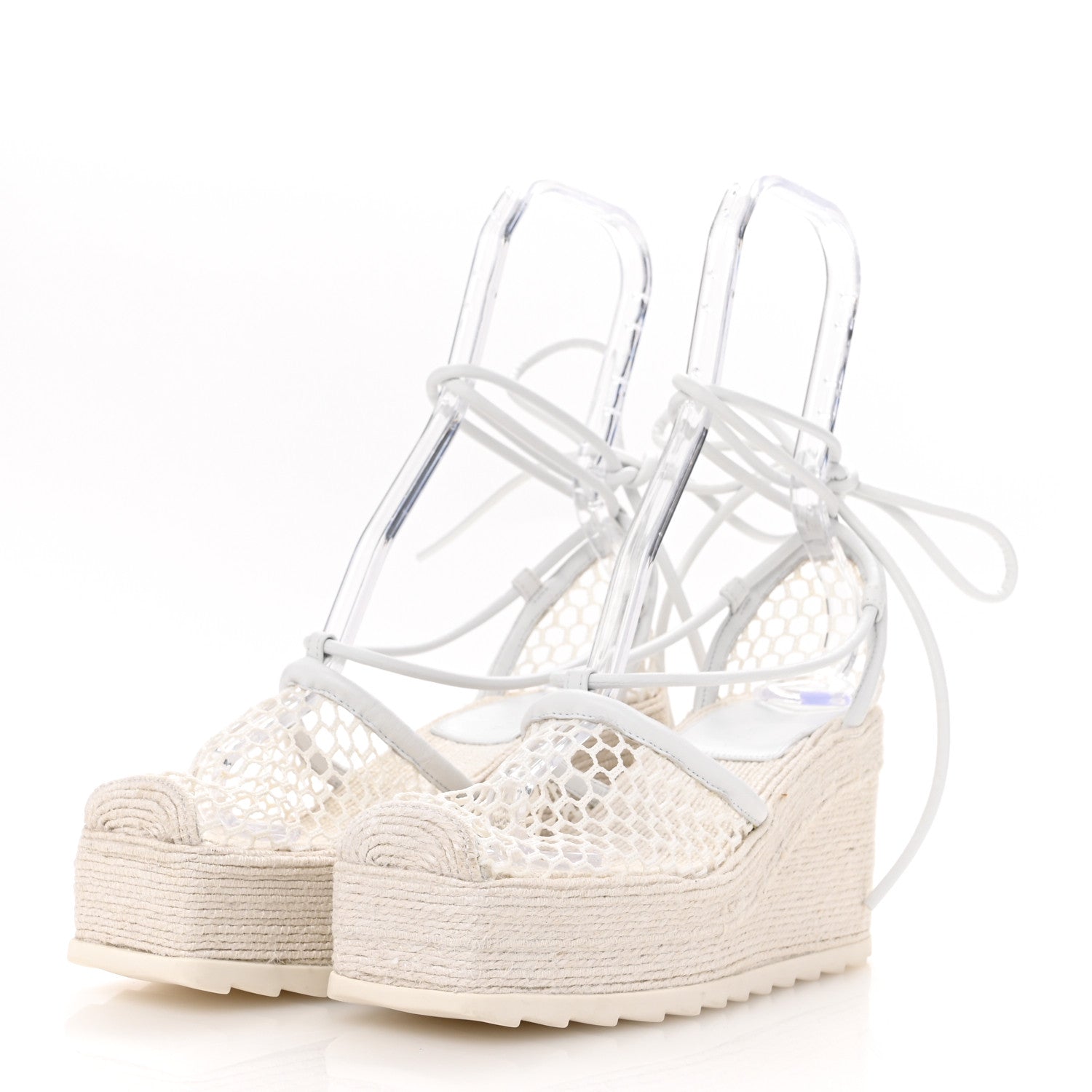 Bottega Veneta Mesh Lambskin Sporty Web Stretch Ankle Tie Espadrilles 37 Optic White 4 of 9