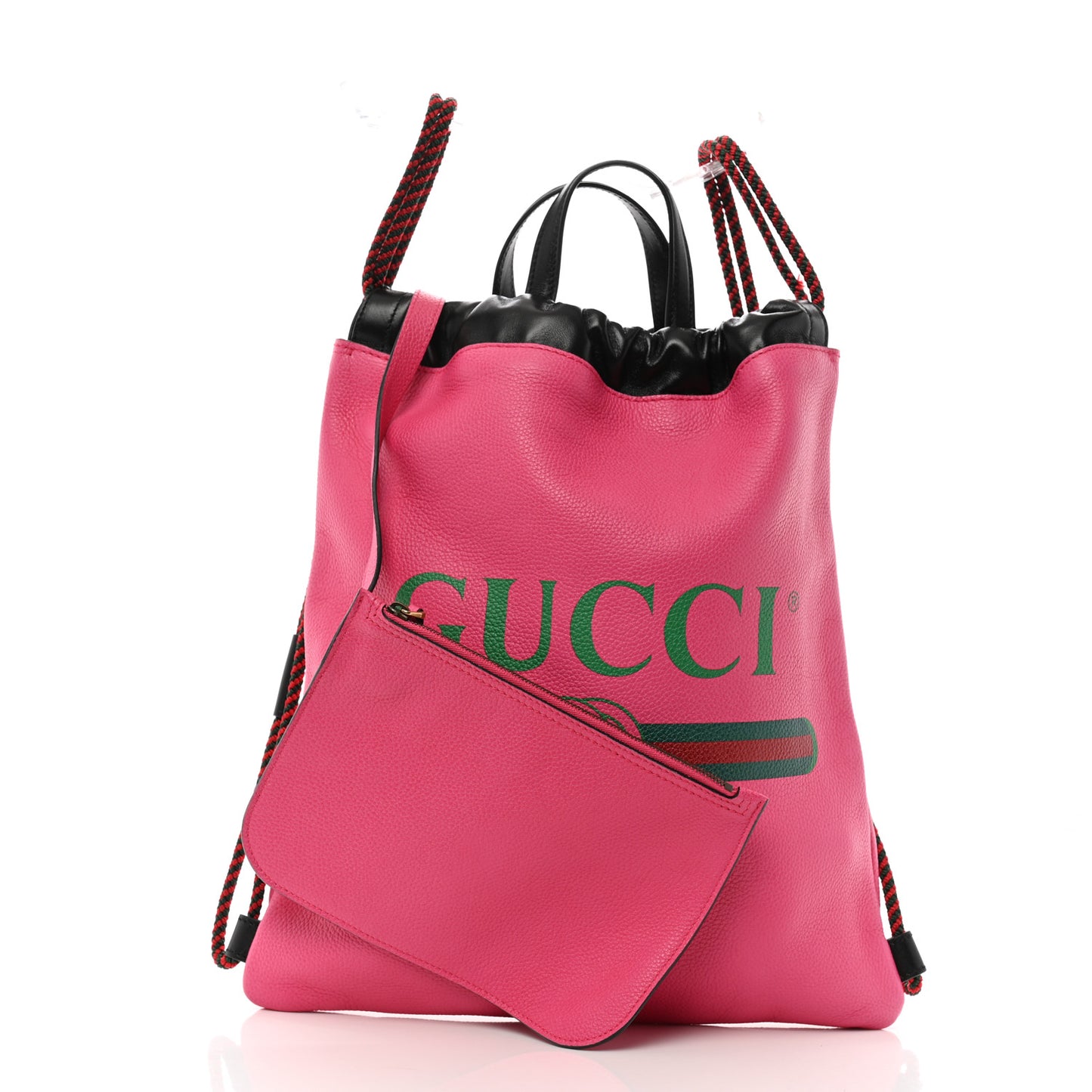 Grained Calfskin Logo Drawstring Backpack Box Pink Green Black