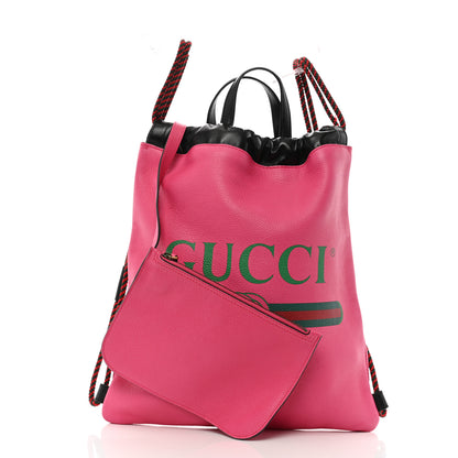 Gucci Grained Calfskin Logo Drawstring Backpack Box Pink Green Black 3 of 11