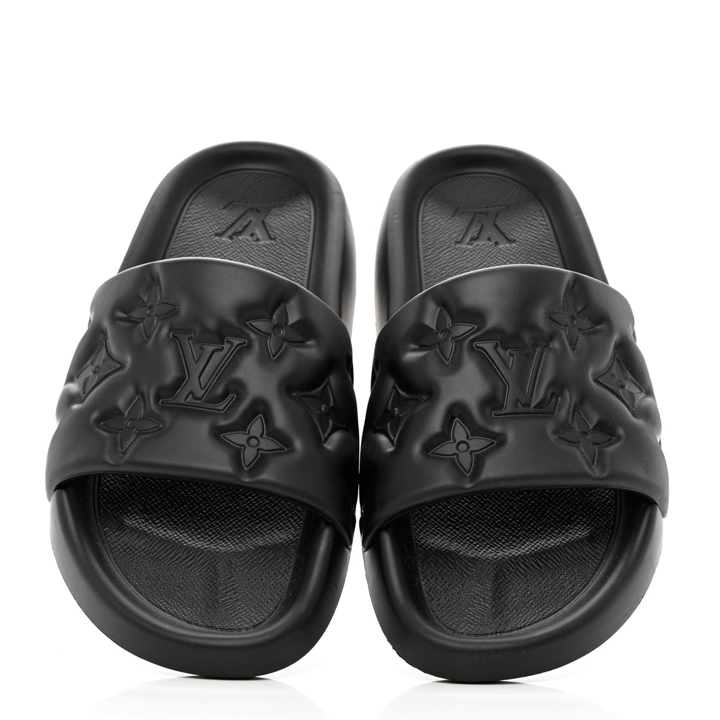 Rubber Embossed Monogram Mens Waterfront Mules 9 Black