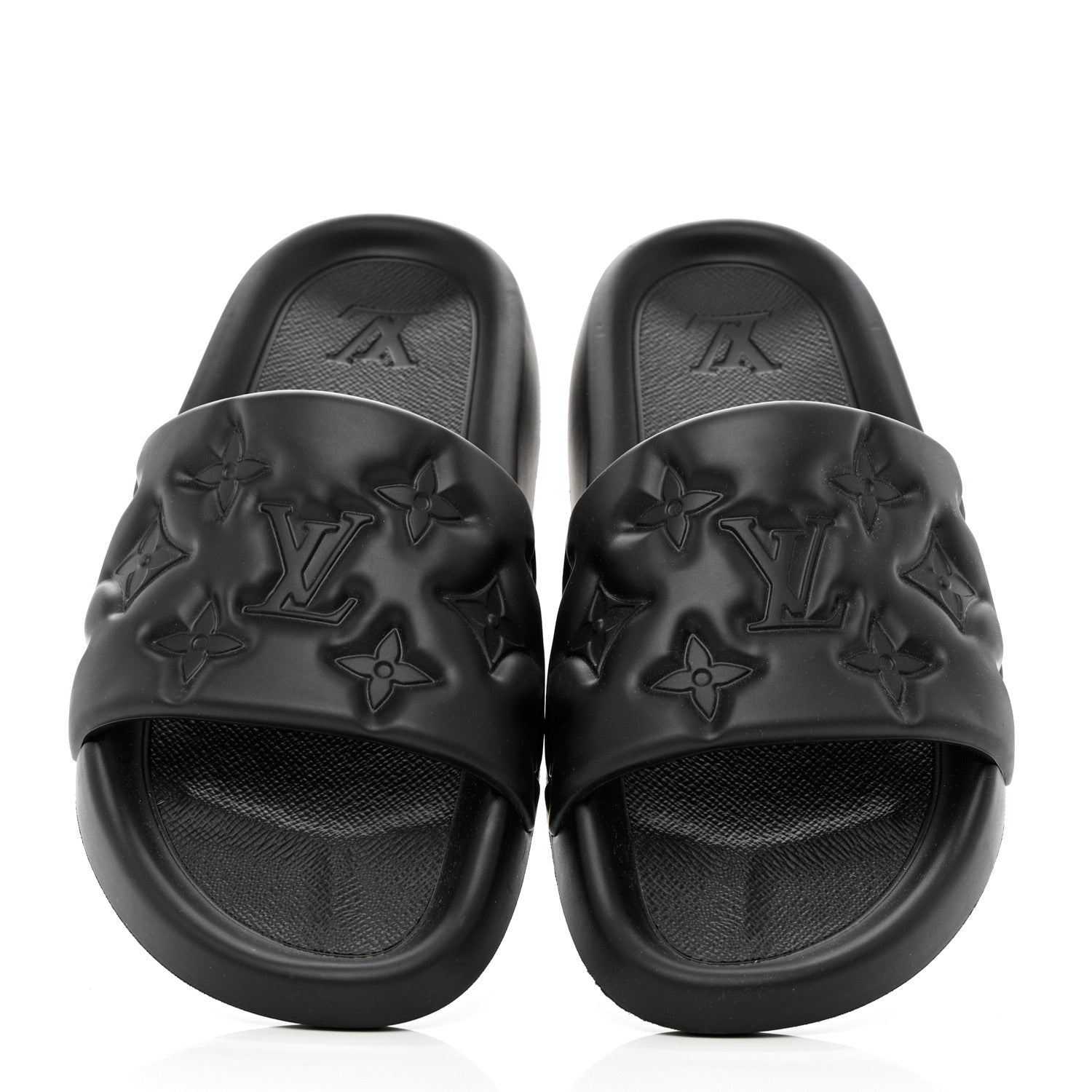 Louis Vuitton Rubber Embossed Monogram Mens Waterfront Mules 9 Black 8 of 9