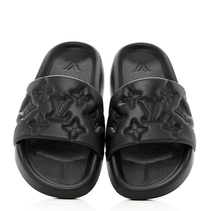 Louis Vuitton Rubber Embossed Monogram Mens Waterfront Mules 9 Black 8 of 9