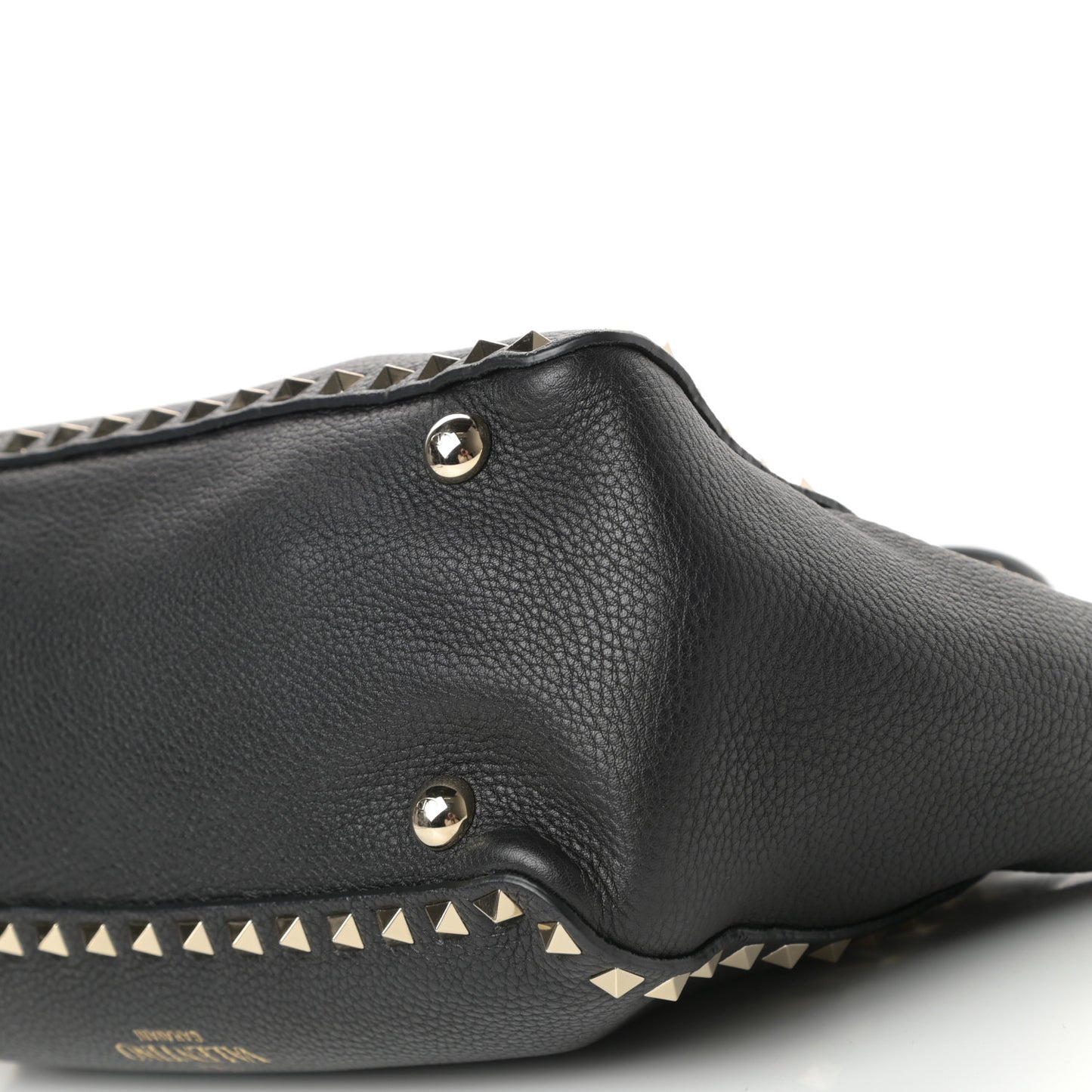 Grained Calfskin Small Rockstud Tote Black