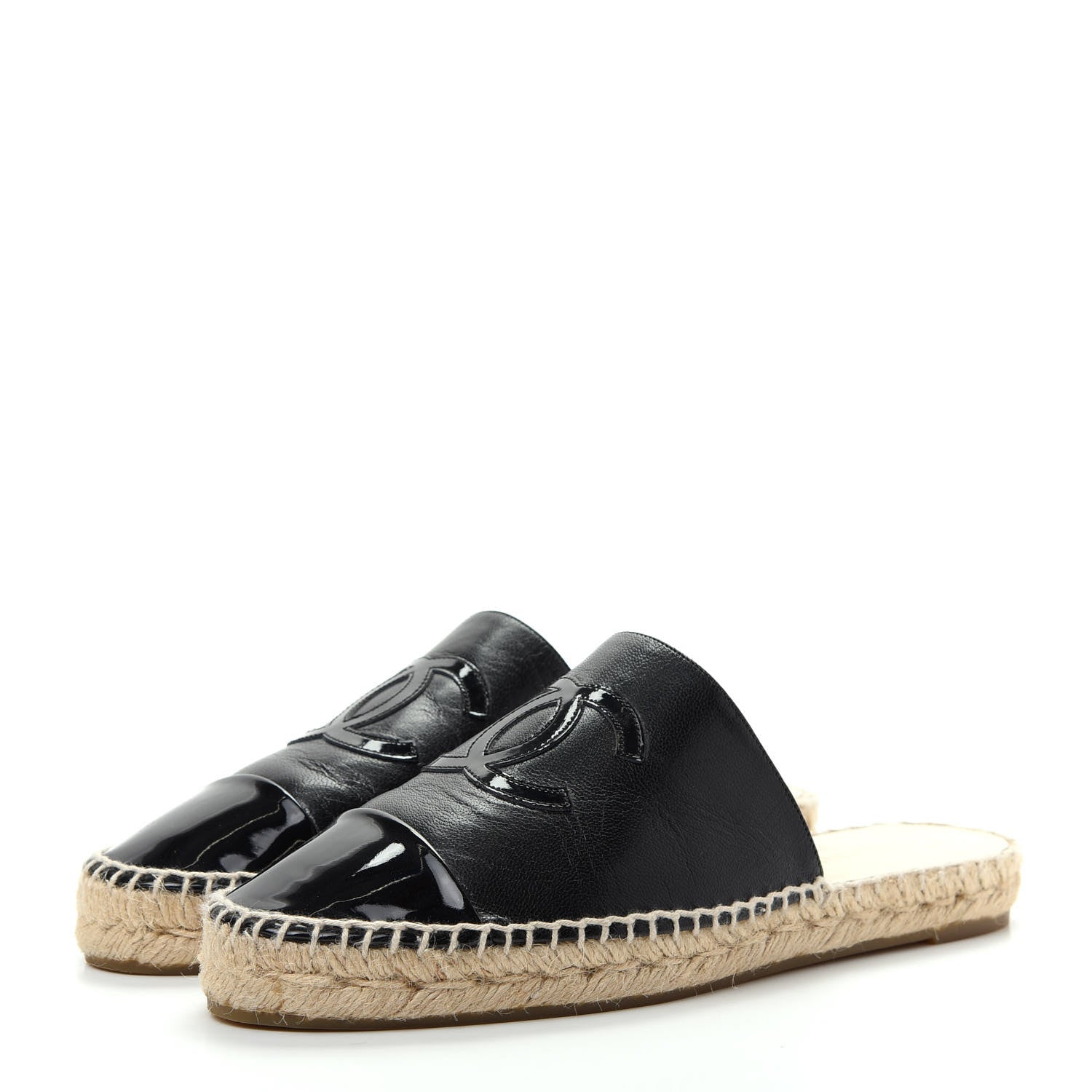 Chanel Goatskin Patent CC Espadrille Mules 40 Black 3 of 10