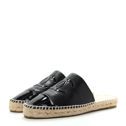Chanel Goatskin Patent CC Espadrille Mules 40 Black 3 of 10