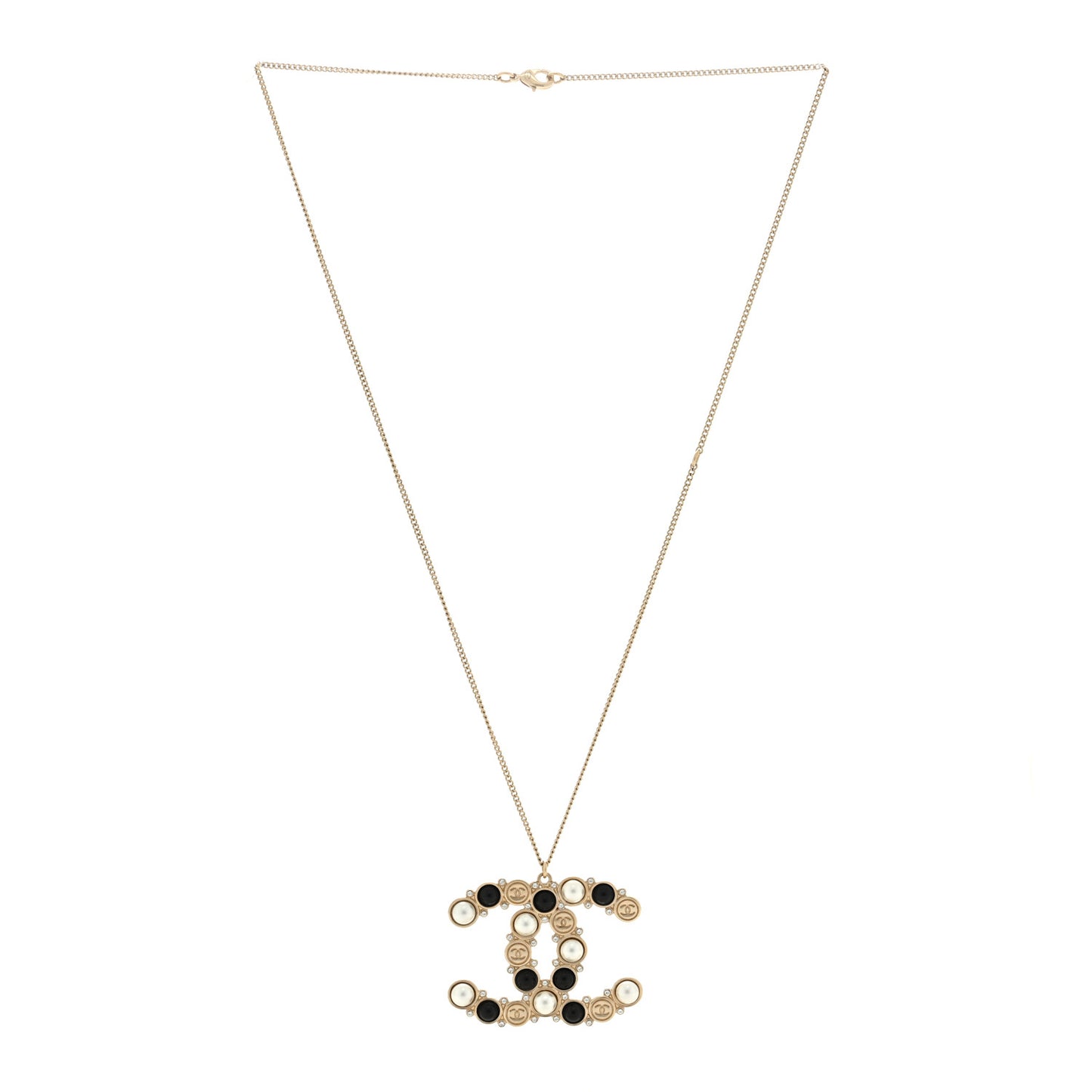Crystal Pearl CC Chain Necklace Gold Black