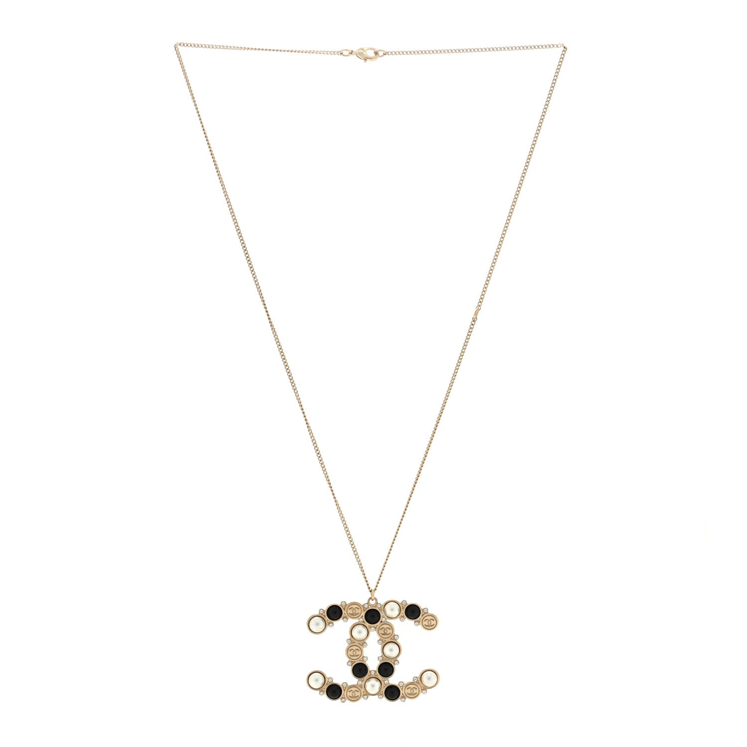 Chanel Crystal Pearl CC Chain Necklace Gold Black 2 of 5