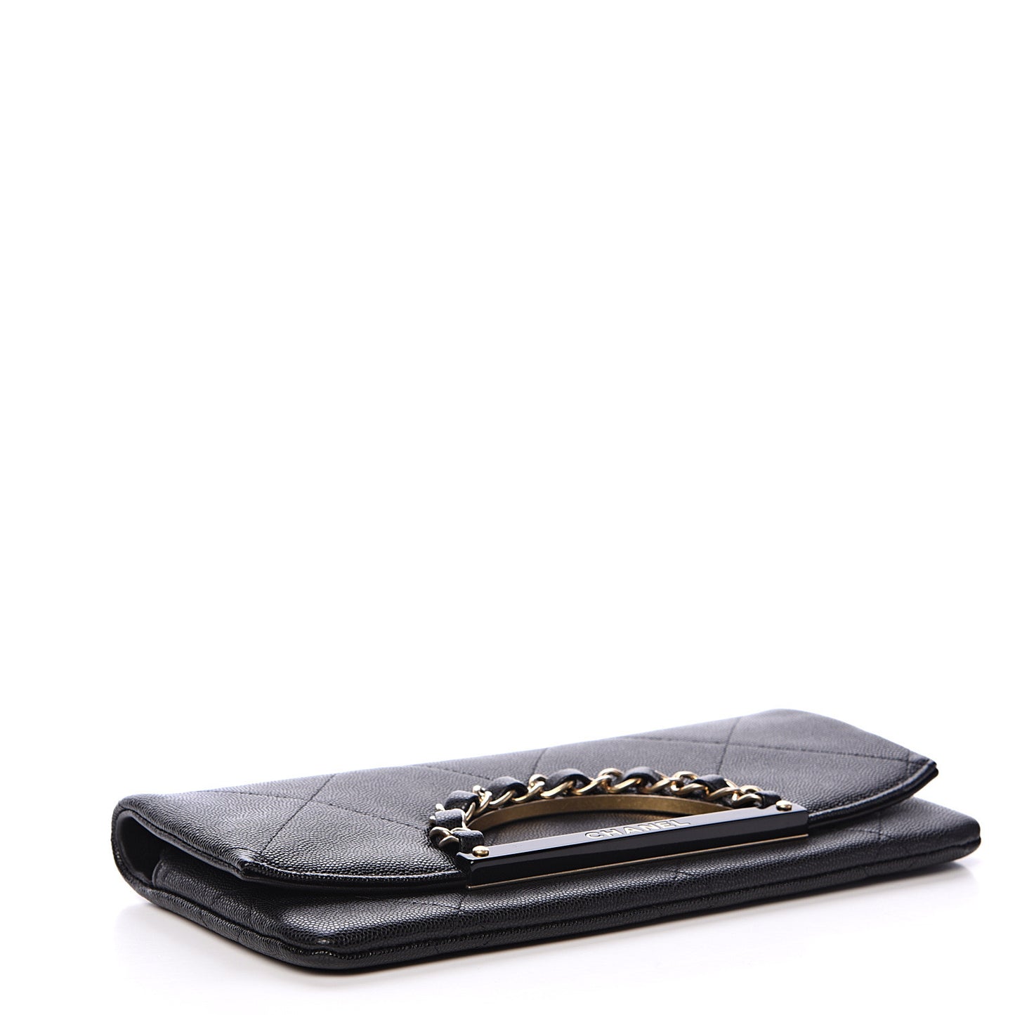 Grained Calfskin Small Chain Handle Clutch Black