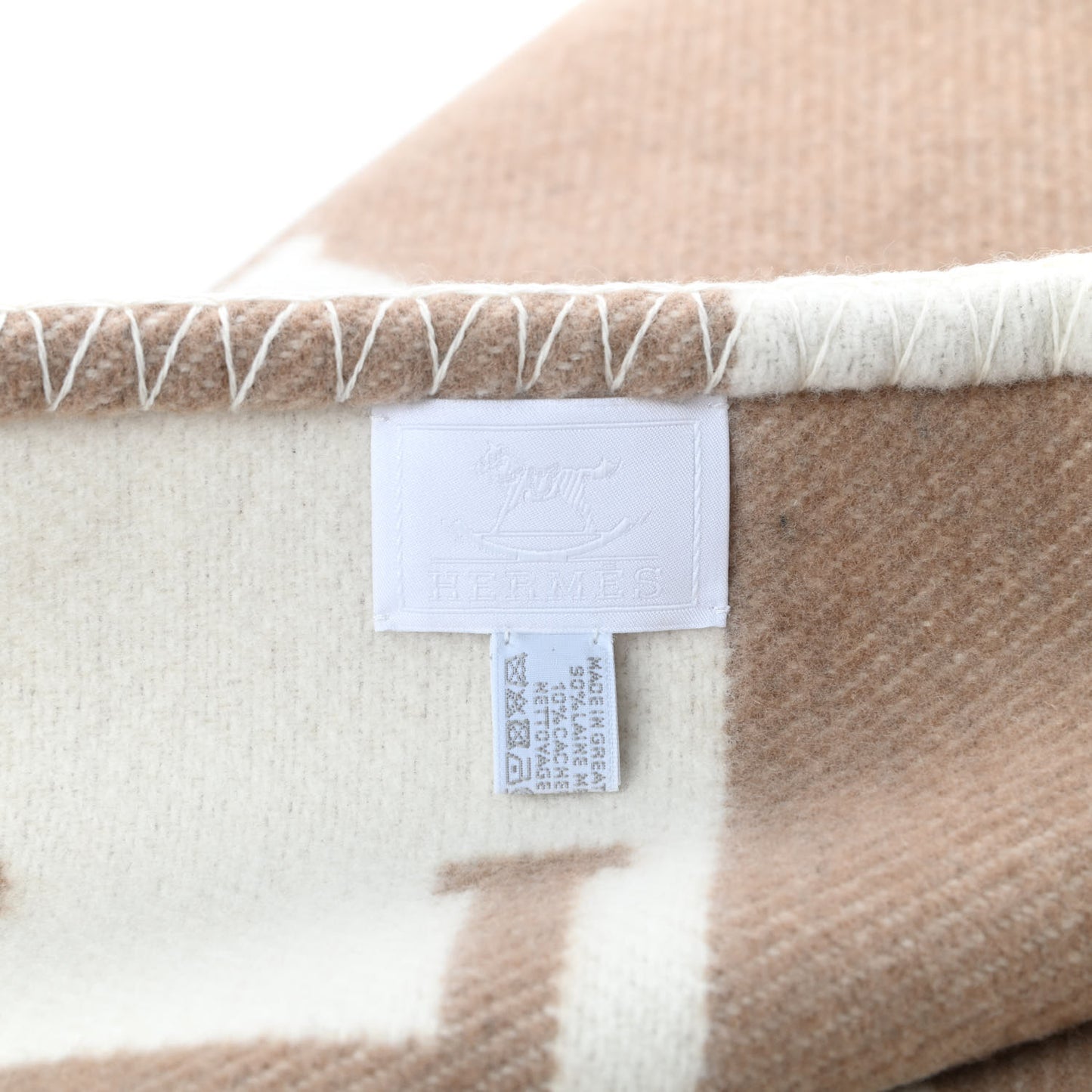 Wool Cashmere Avalon Baby Blanket Noisette Moyen White