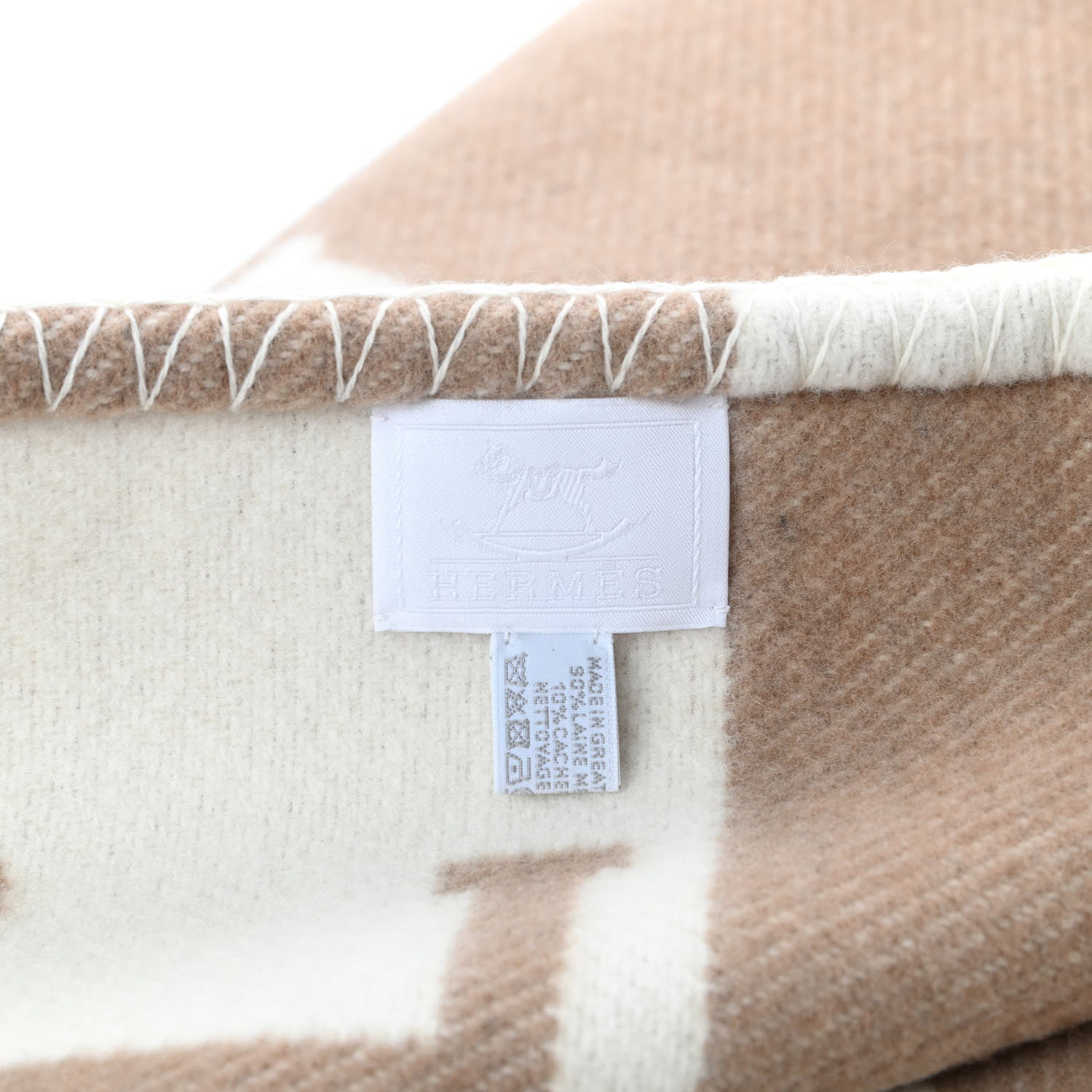 Hermes Wool Cashmere Avalon Baby Blanket Noisette Moyen White 3 of 3