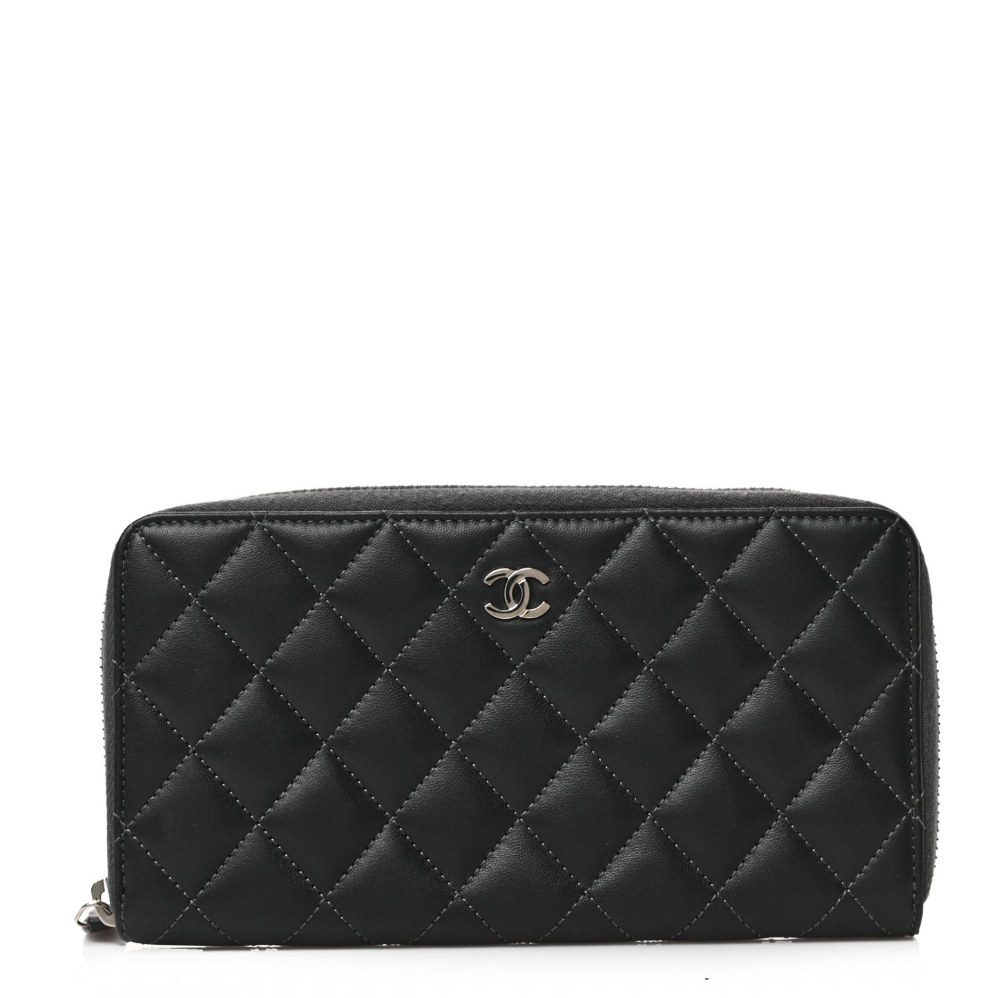 Lambskin Stitched Large Gusset Zip Around Wallet Dark Grey