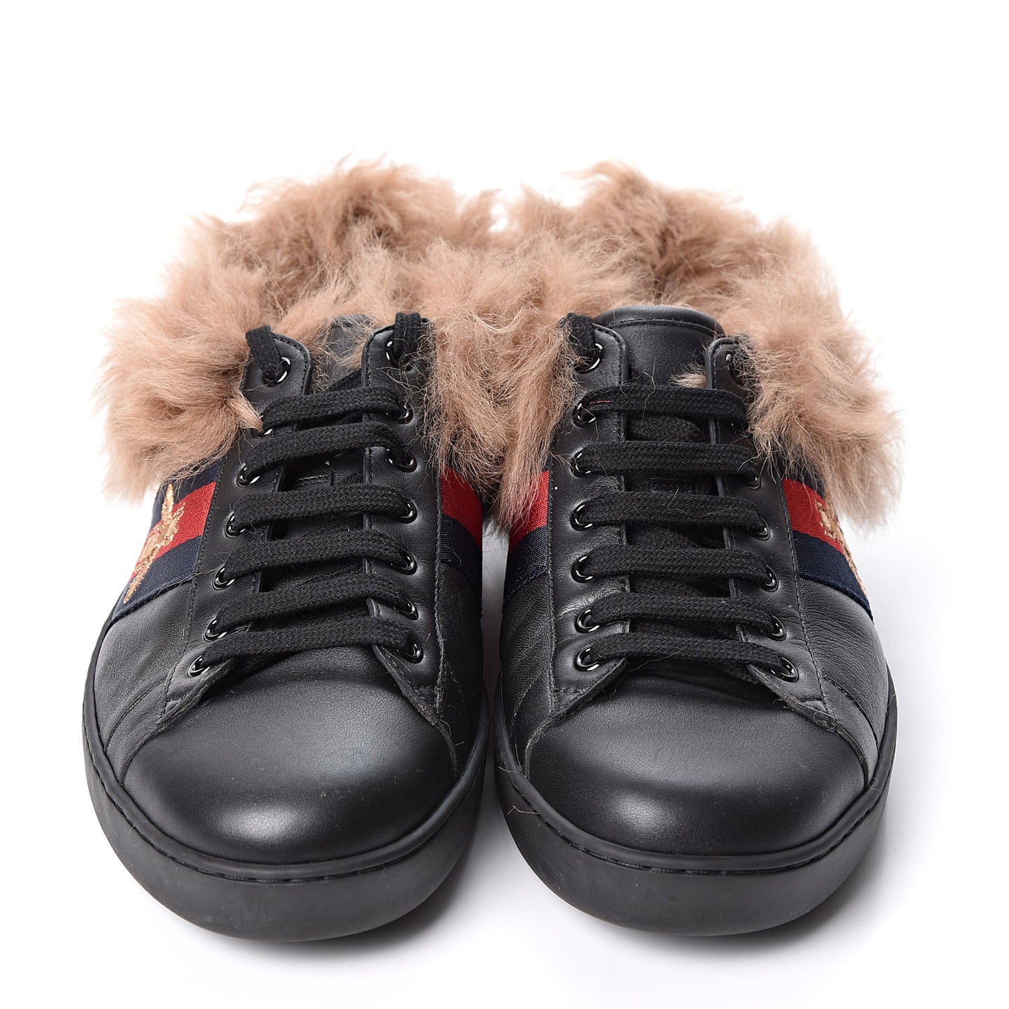 Calfskin Wool Web Bee Embroidered Mens Ace Sneakers 9 Black
