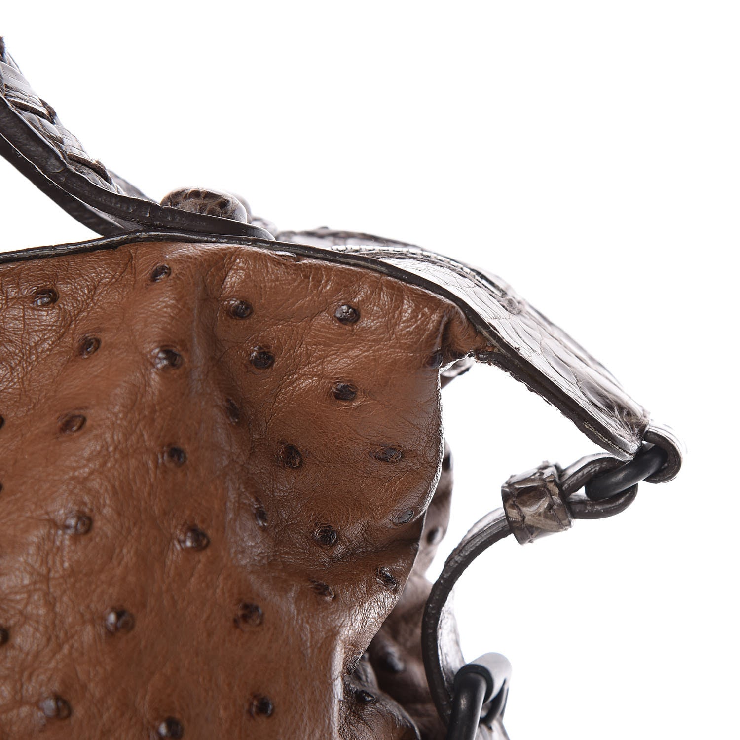 Bottega Veneta Ostrich Crocodile Shoulder Bag Noce 25 of 27