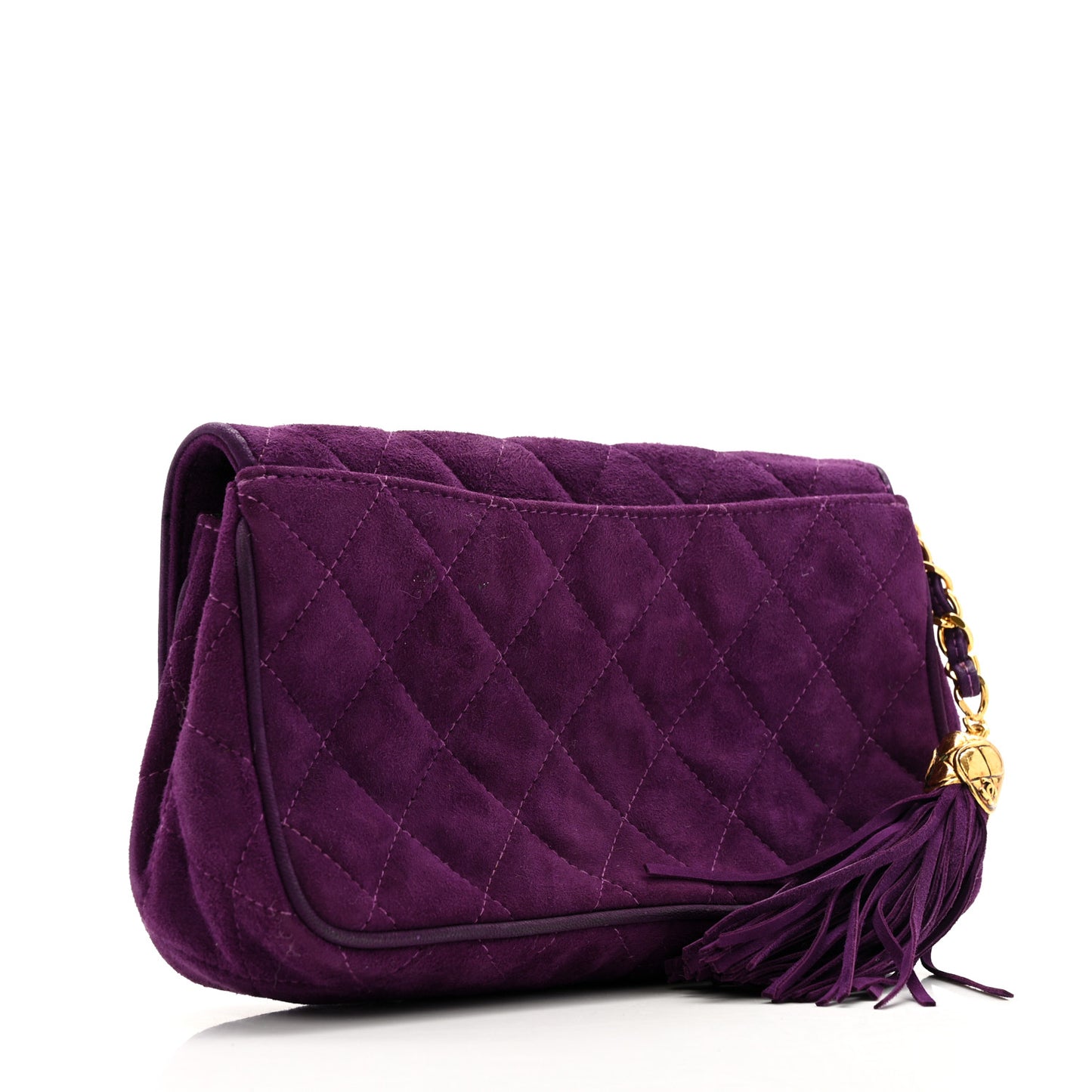 Suede Quilted CC Tassel Clutch Purple