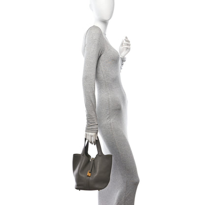 Hermes Taurillon Clemence Picotin Lock 22 MM Etain 2 of 12