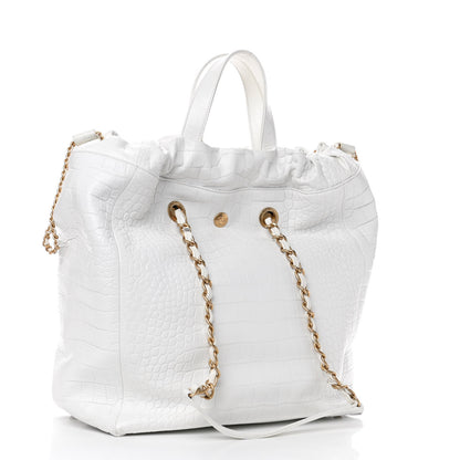 Chanel Calfskin Crocodile Embossed Large Cocodile Shopping Tote White 2 of 6