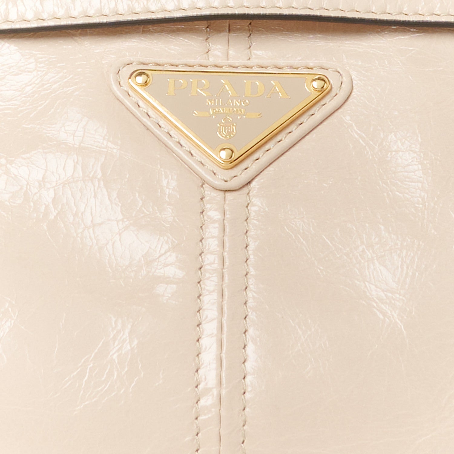 Prada Glossy Calfskin Triangle Medium Bonnie Shoulder Bag Travertine 8 of 10