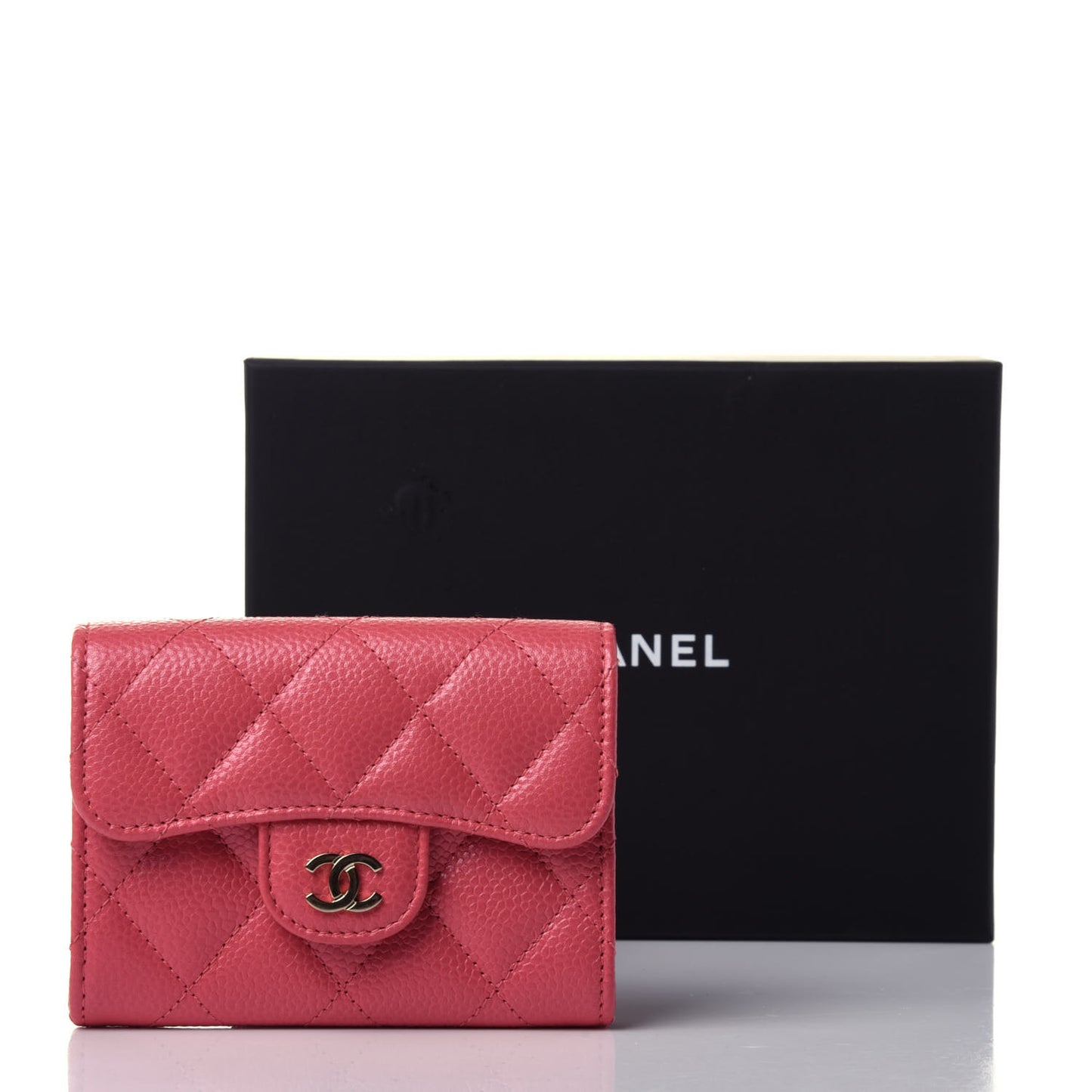 Caviar Quilted Flap Card Holder Wallet Pink