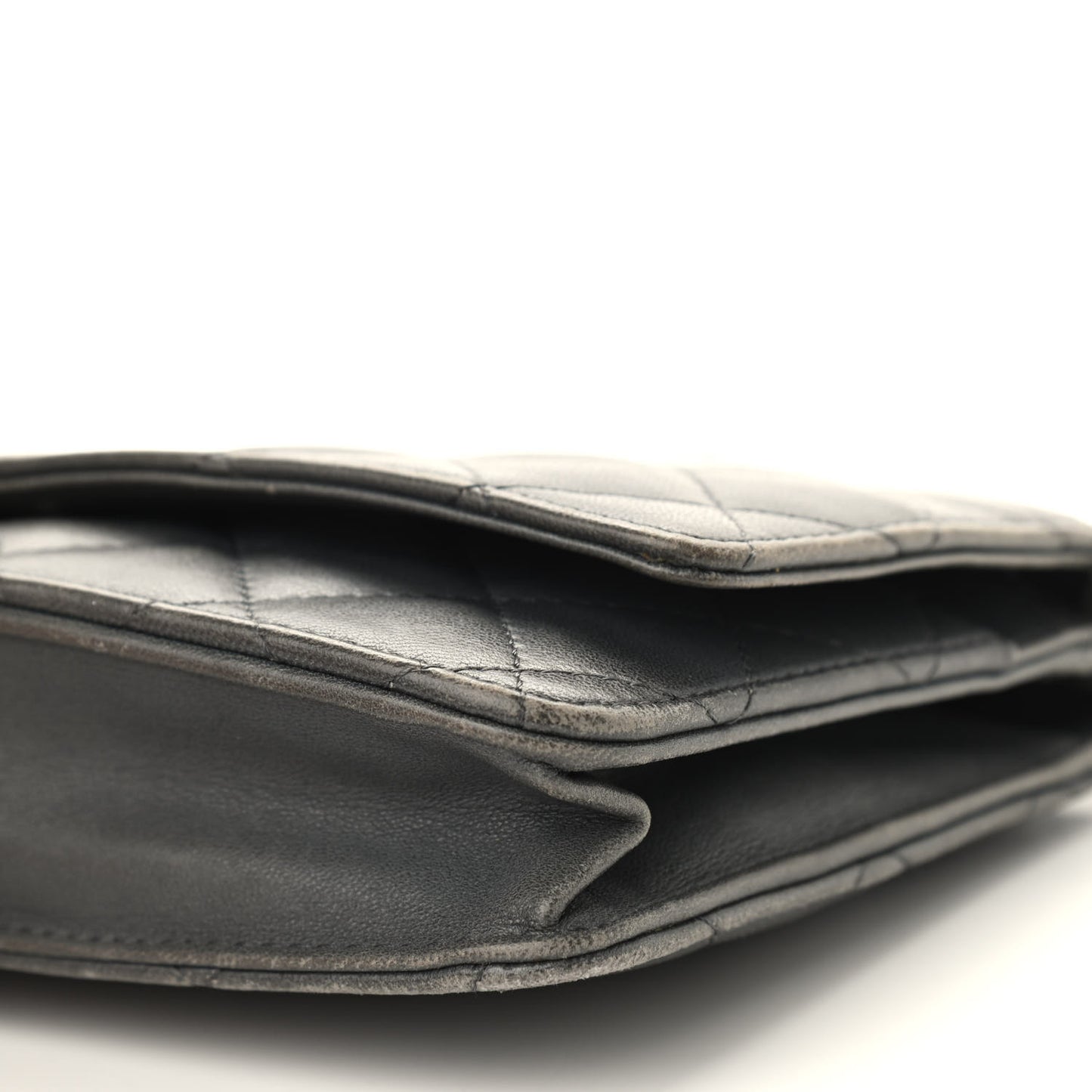 Iridescent Lambskin Quilted Wallet On Chain WOC Grey