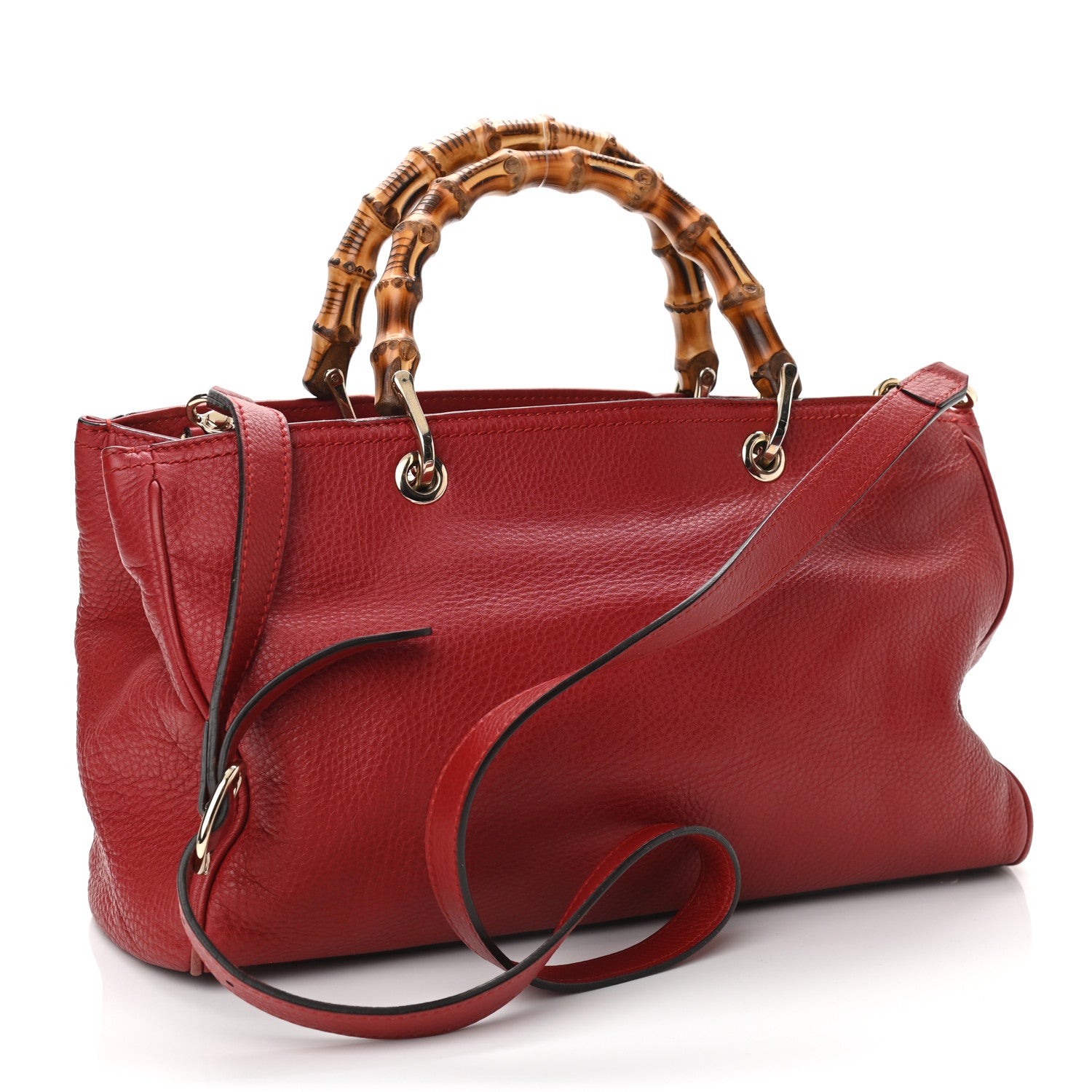 Gucci Pebbled Calfskin Medium Bamboo Shopper Tote Red 3 of 11