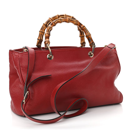 Gucci Pebbled Calfskin Medium Bamboo Shopper Tote Red 3 of 11