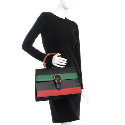 Gucci Calfskin Bamboo Web Large Dionysus Top Handle Bag Black Bright Evergreen Hibiscus Red 3 of 12