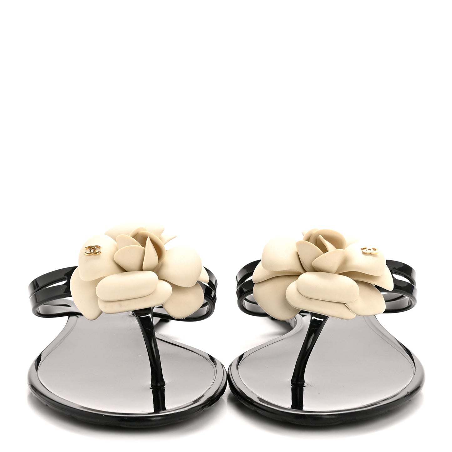 Jelly Camellia Thong Sandals 39 Black Ivory