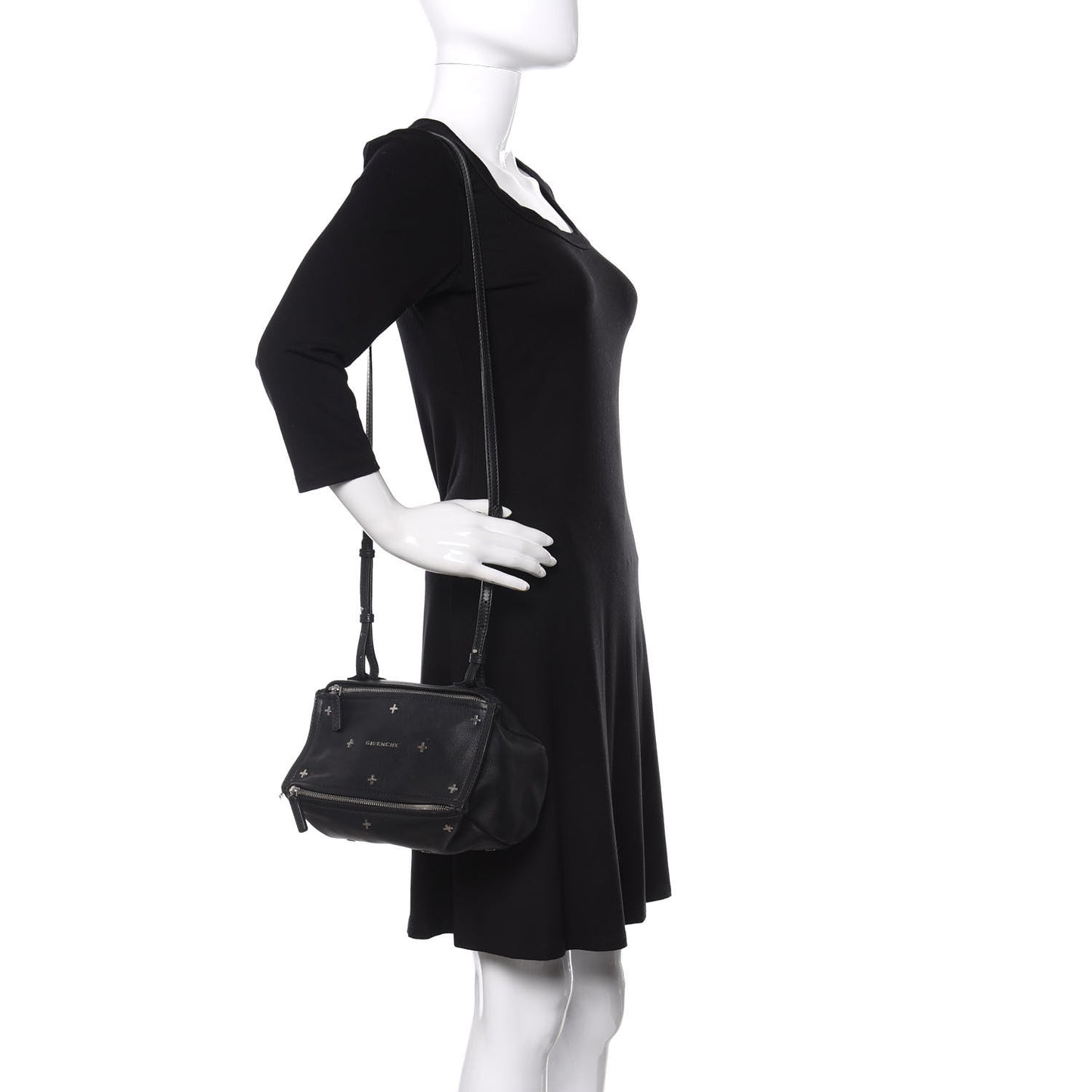 Calfskin Cross Embellished Mini Pandora Black