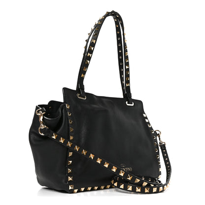 Valentino Garavani Vitello Small Rockstud Double Handle Tote Black 3 of 9
