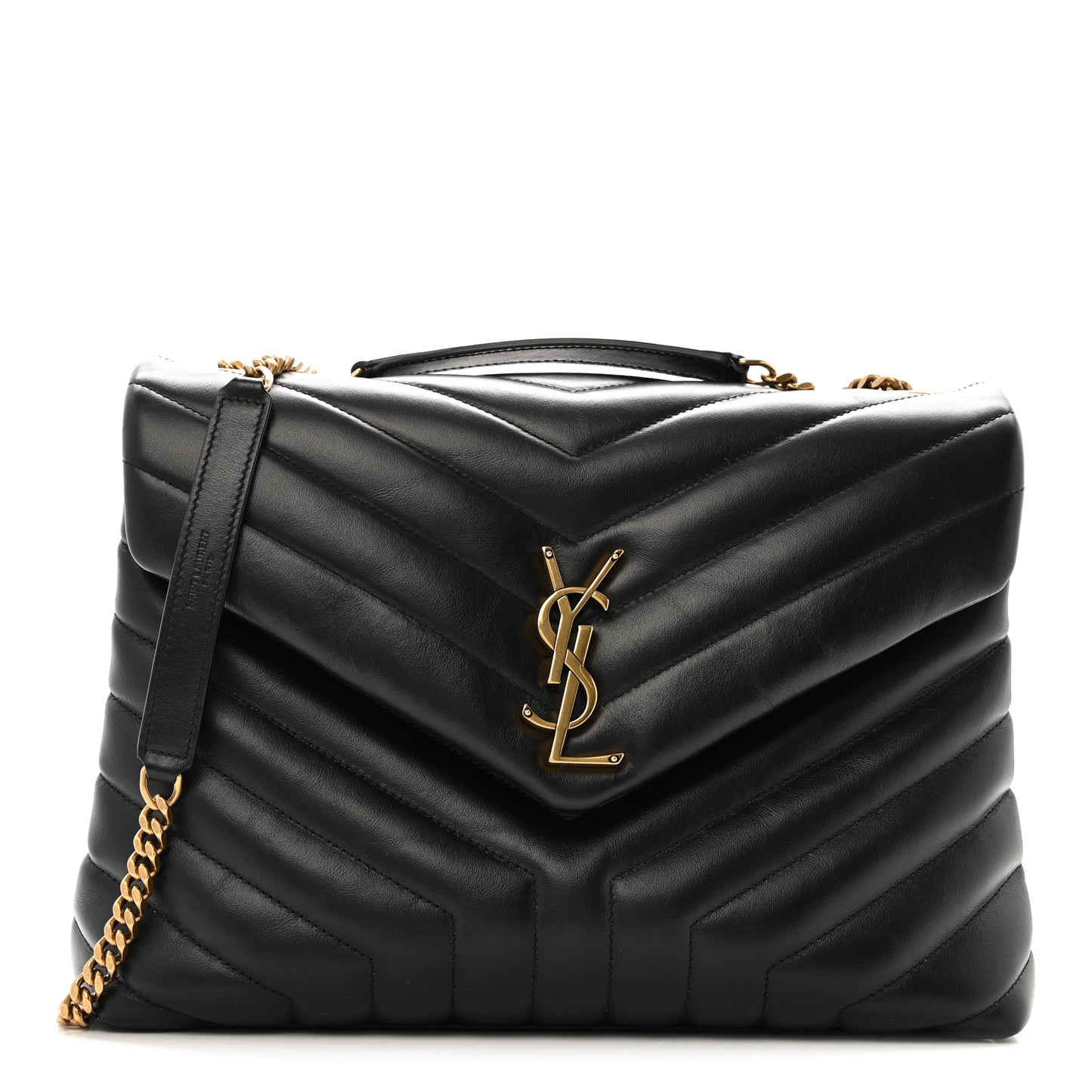 Calfskin Y Quilted Monogram Medium Loulou Chain Satchel Black