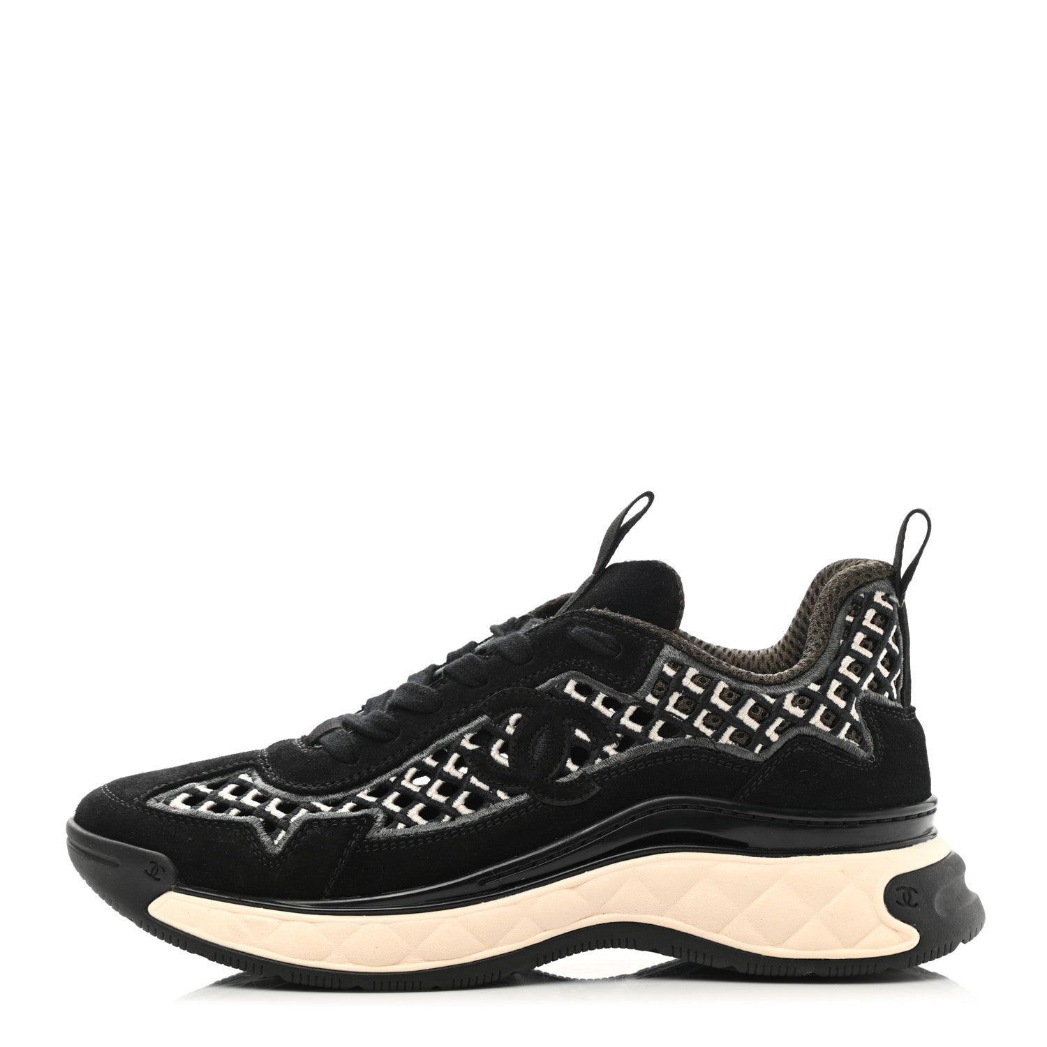 Chanel Suede Calfskin Embroidered CC Sneakers 39 Black 1 of 9