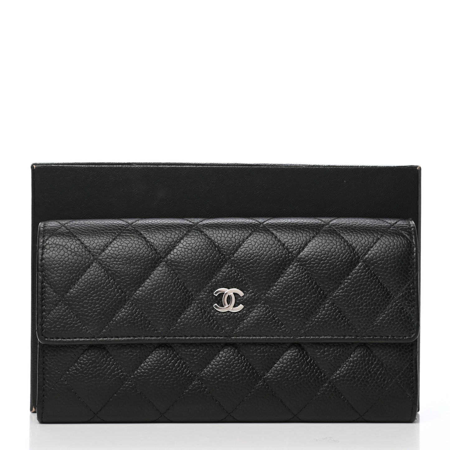 Caviar Quilted Large Gusset Flap Wallet Black