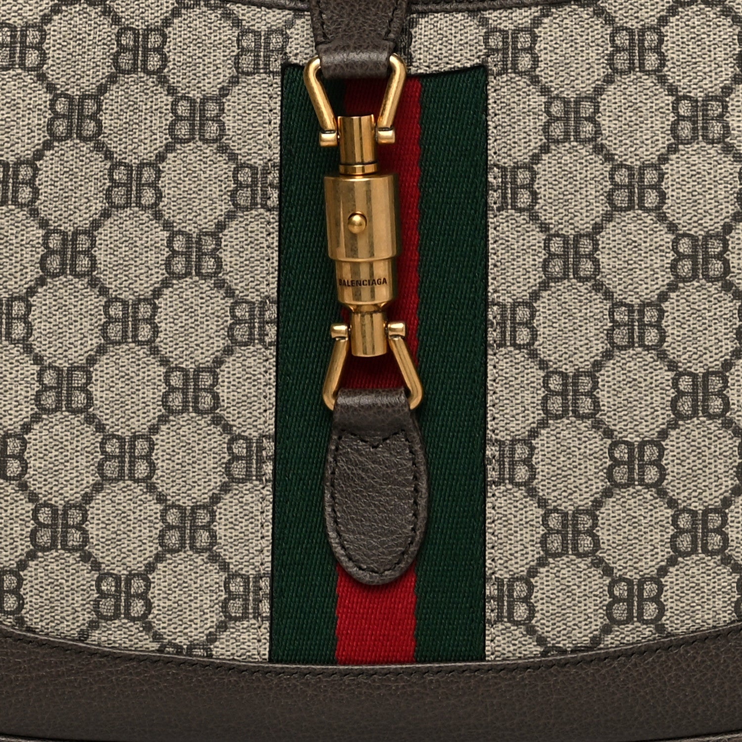 Gucci X BALENCIAGA BB Supreme Monogram Calfskin Web Small Jackie 1961 Hobo Beige Ebony 8 of 11
