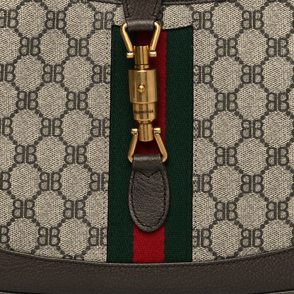 Gucci X BALENCIAGA BB Supreme Monogram Calfskin Web Small Jackie 1961 Hobo Beige Ebony 8 of 11