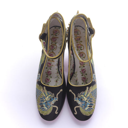 Gucci Satin Embroidered Dragon Caspar Pumps 40 Black 5 of 12
