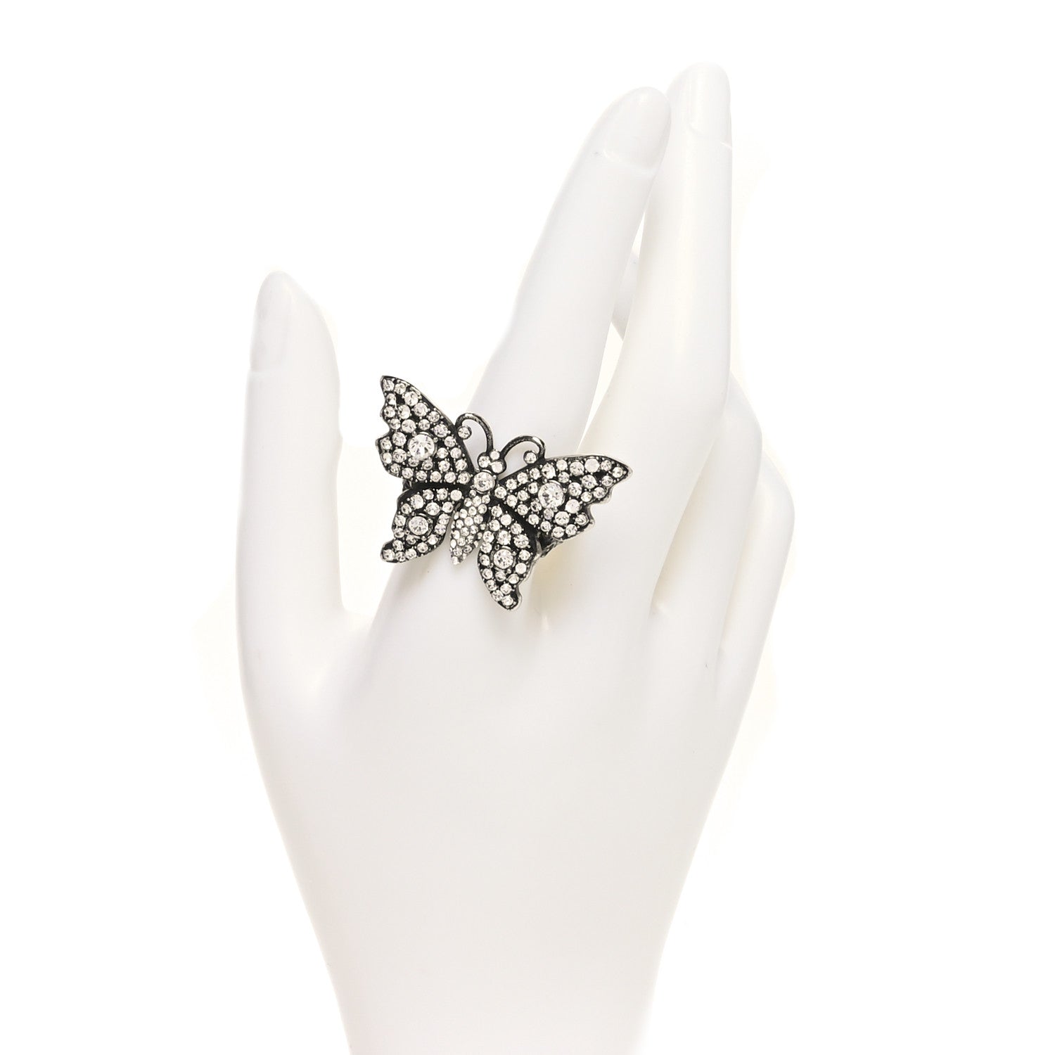 Gucci Metal Crystal Butterfly Studded Ring L Silver 2 of 4