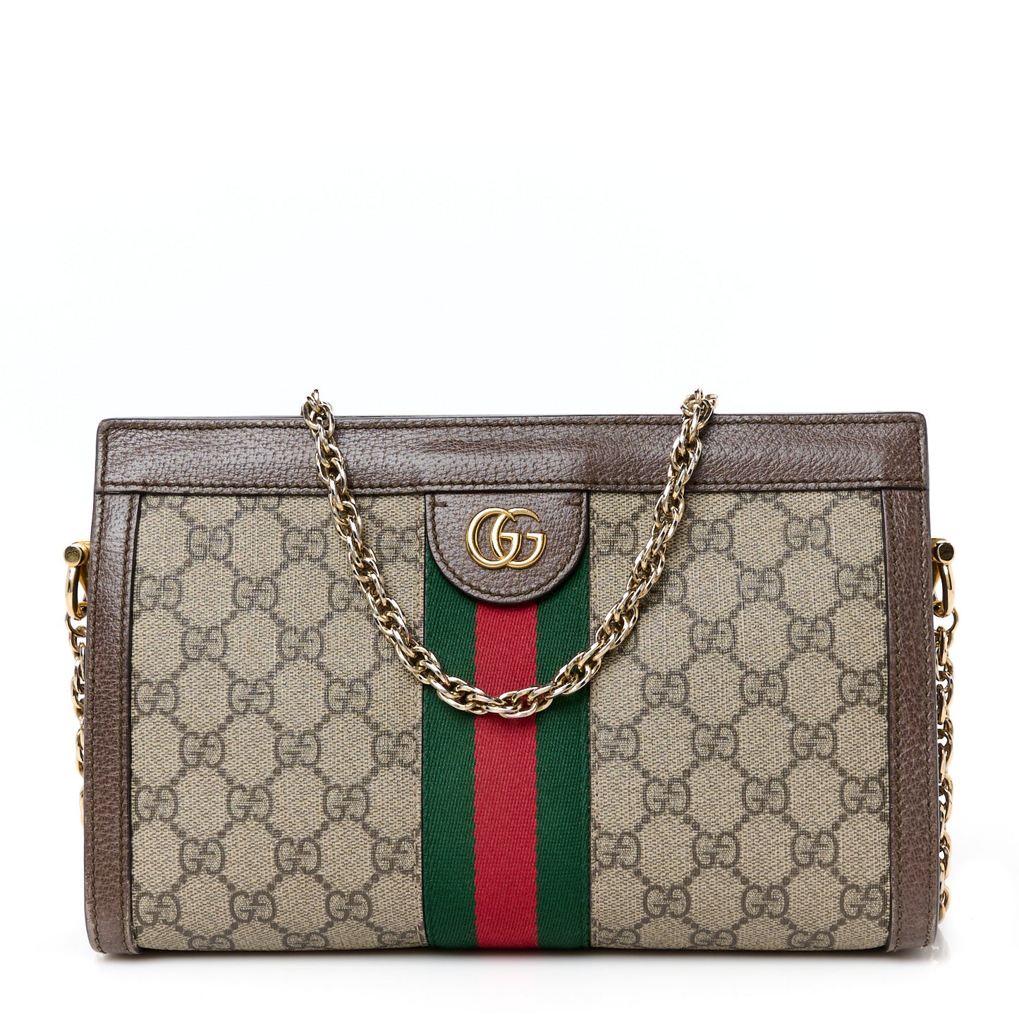 GG Supreme Monogram Web Small Ophidia Chain Shoulder Bag Brown