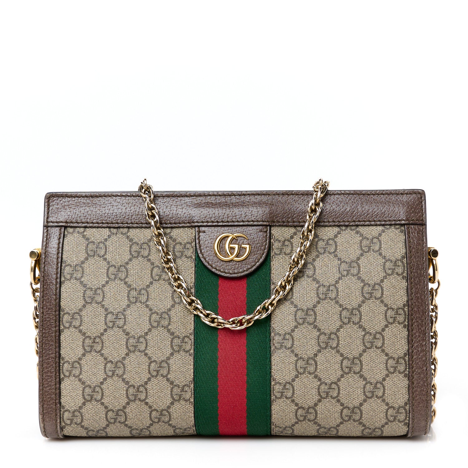Gucci GG Supreme Monogram Web Small Ophidia Chain Shoulder Bag Brown 1 of 12