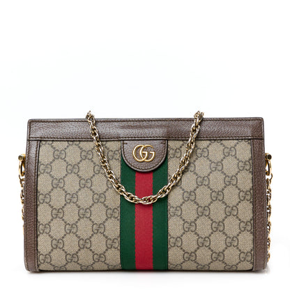 Gucci GG Supreme Monogram Web Small Ophidia Chain Shoulder Bag Brown 1 of 12