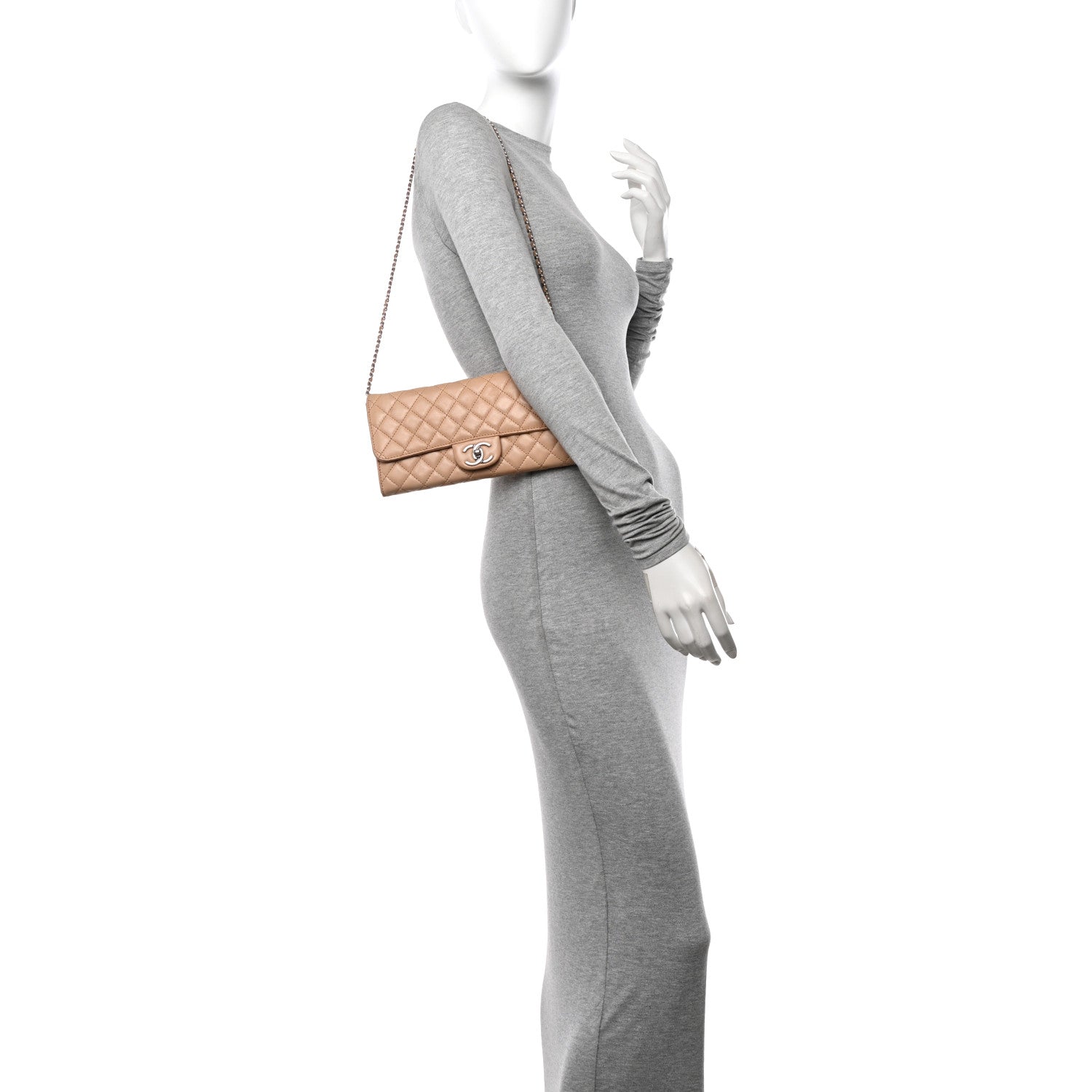 Chanel Lambskin Quilted Clutch with Chain Flap Beige 2 of 17
